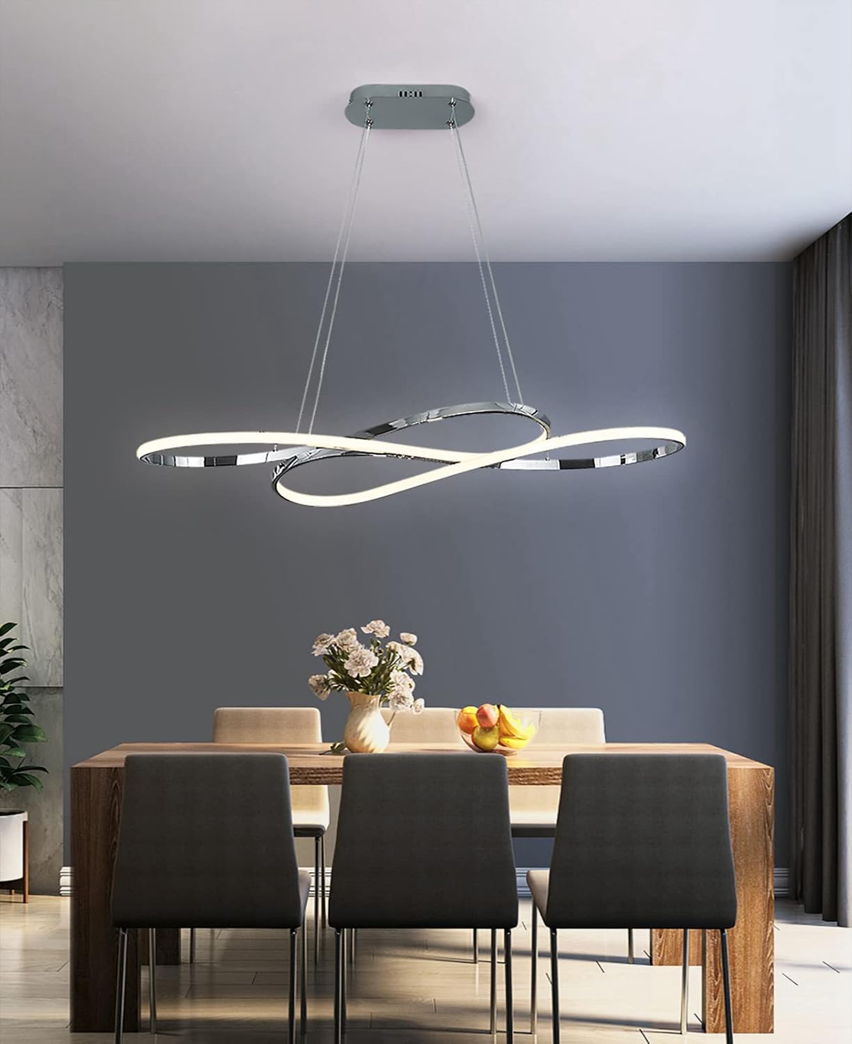 Modern LED Chandelier with Alexa Voice Control Chrome Design 39 Inch
