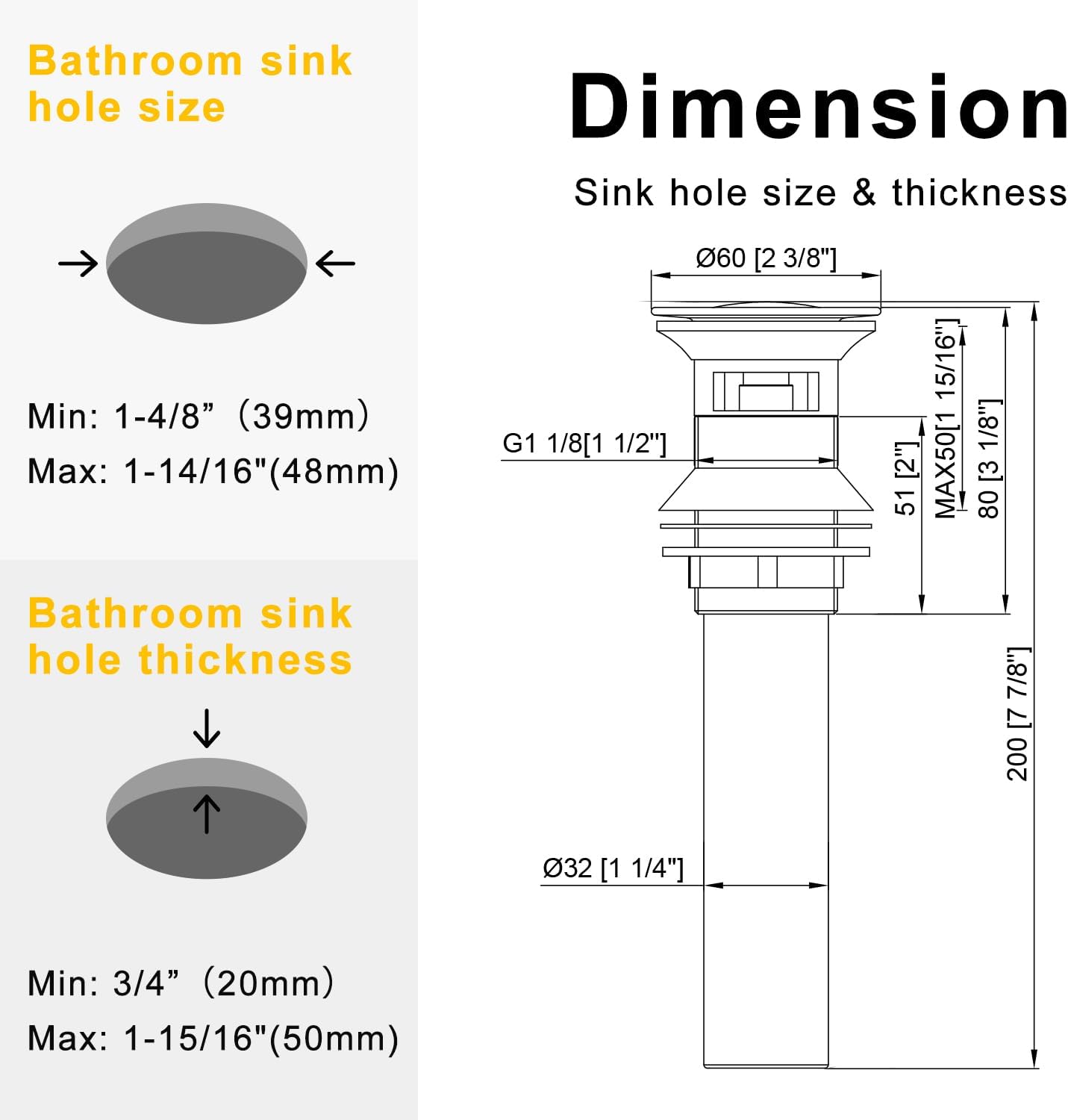 Bathroom Sink Drain Without Overflow Brass and Stainless 304 Chrome Pop Up Stopper