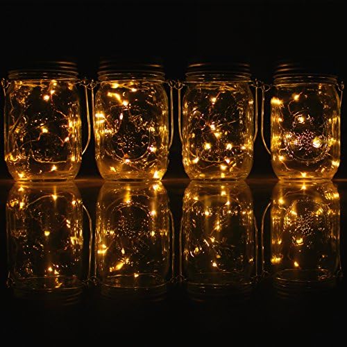CHBKT 4-Pack Solar Mason Jar Lights with Handle and 30 LEDs
