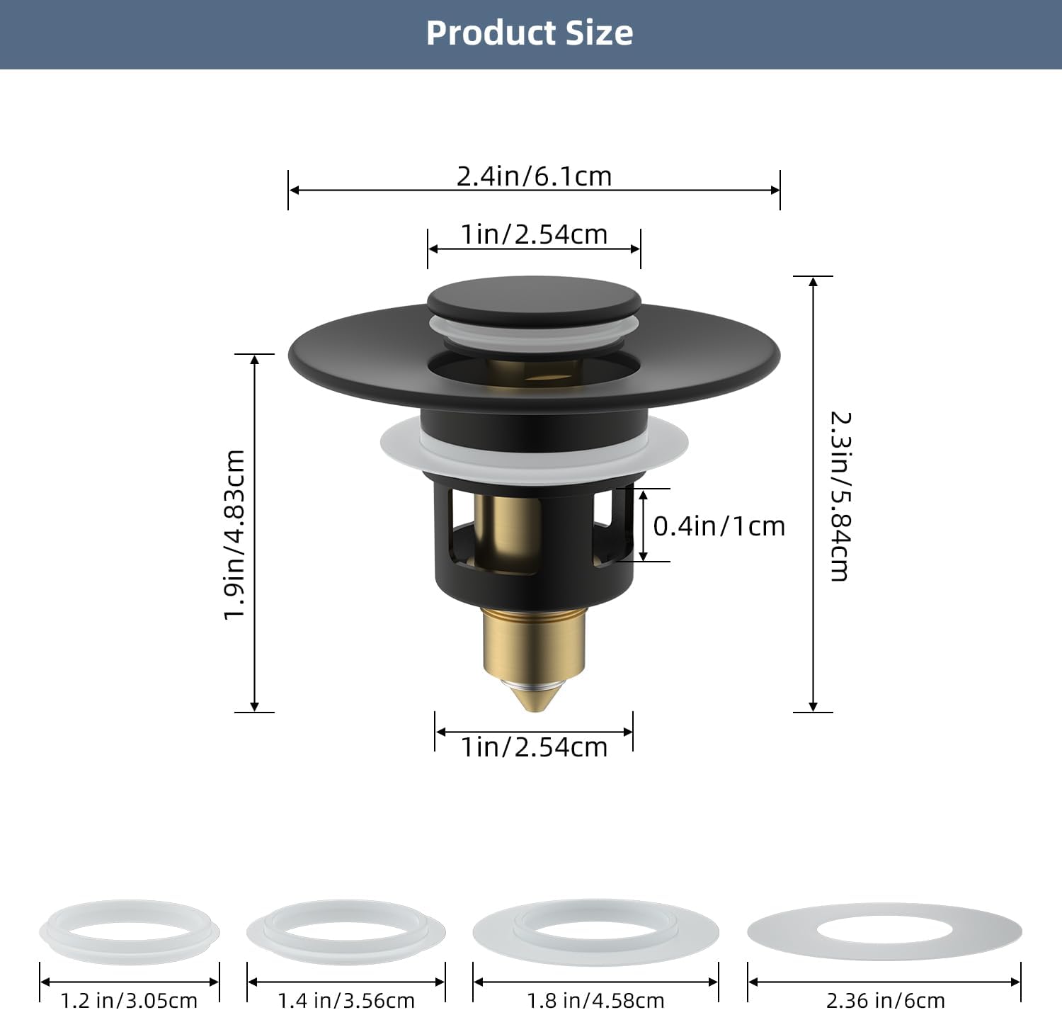 Hibbent All Metal Bathroom Sink Stopper with Matte Black Finish 1