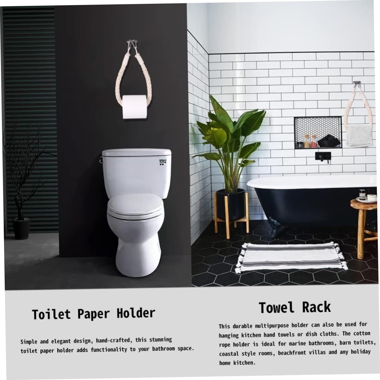 HOMSFOU Nautical Rope Toilet Paper Holder 60cm Wall Mount