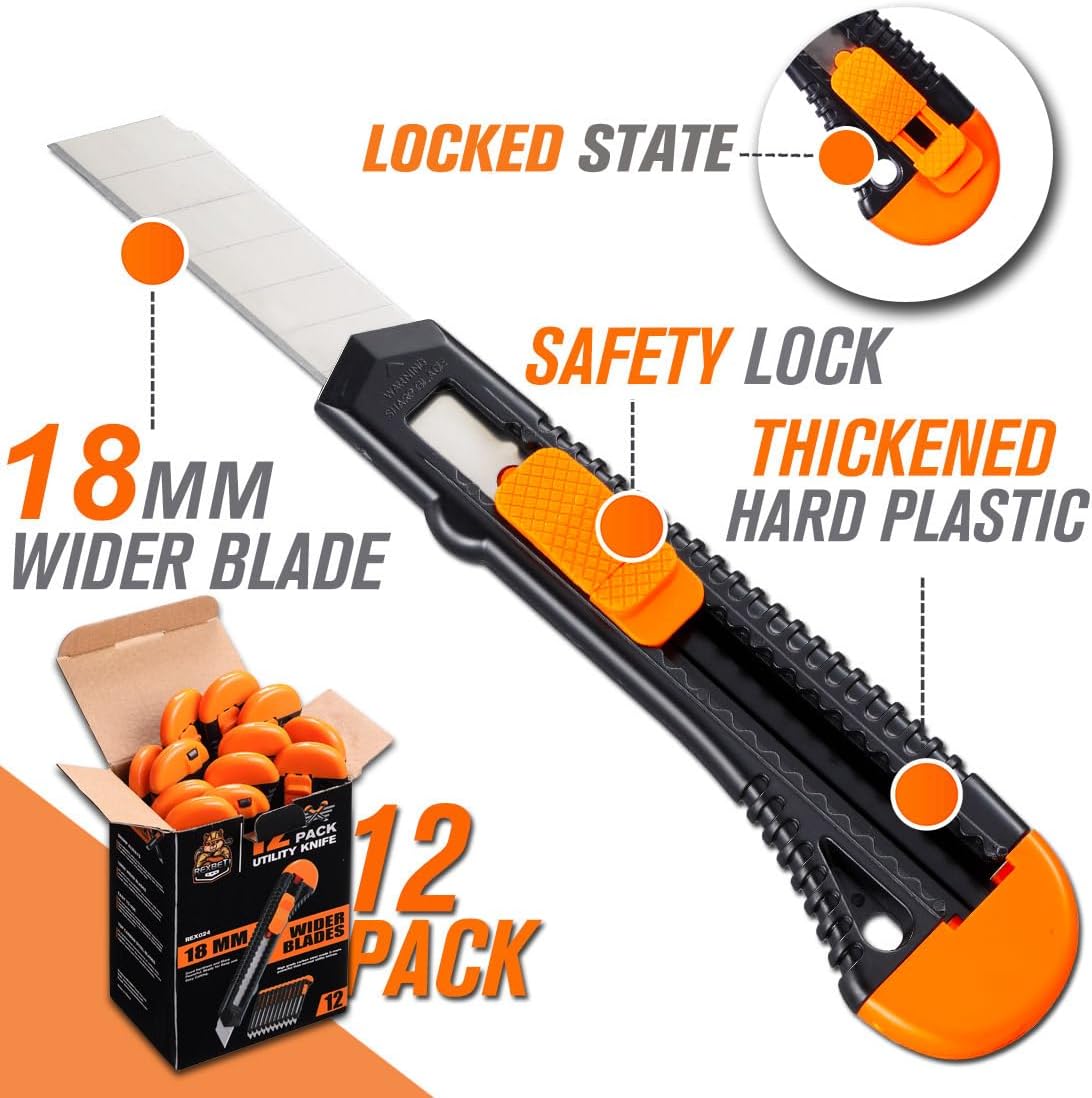 REXBETI 12-Pack Retractable Utility Knife