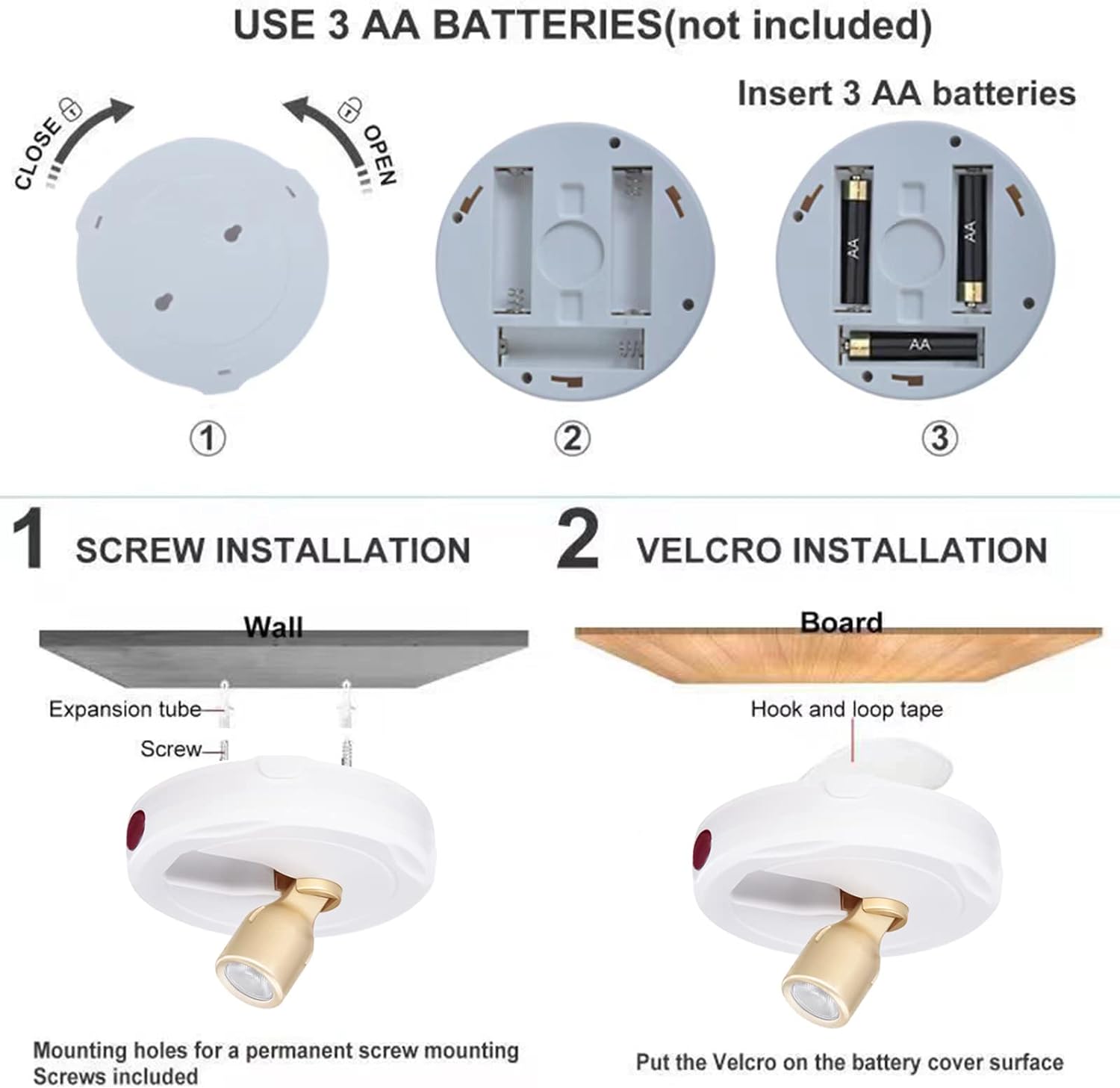 Remote Control Battery Spotlights - 2pcs LED Puck Lights with 360 Rotation