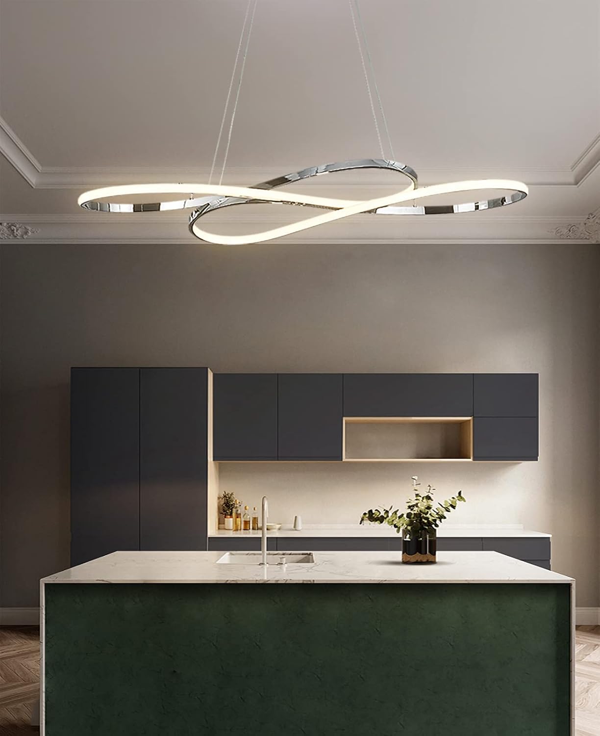 Modern LED Chandelier with Alexa Voice Control Chrome Design 39 Inch