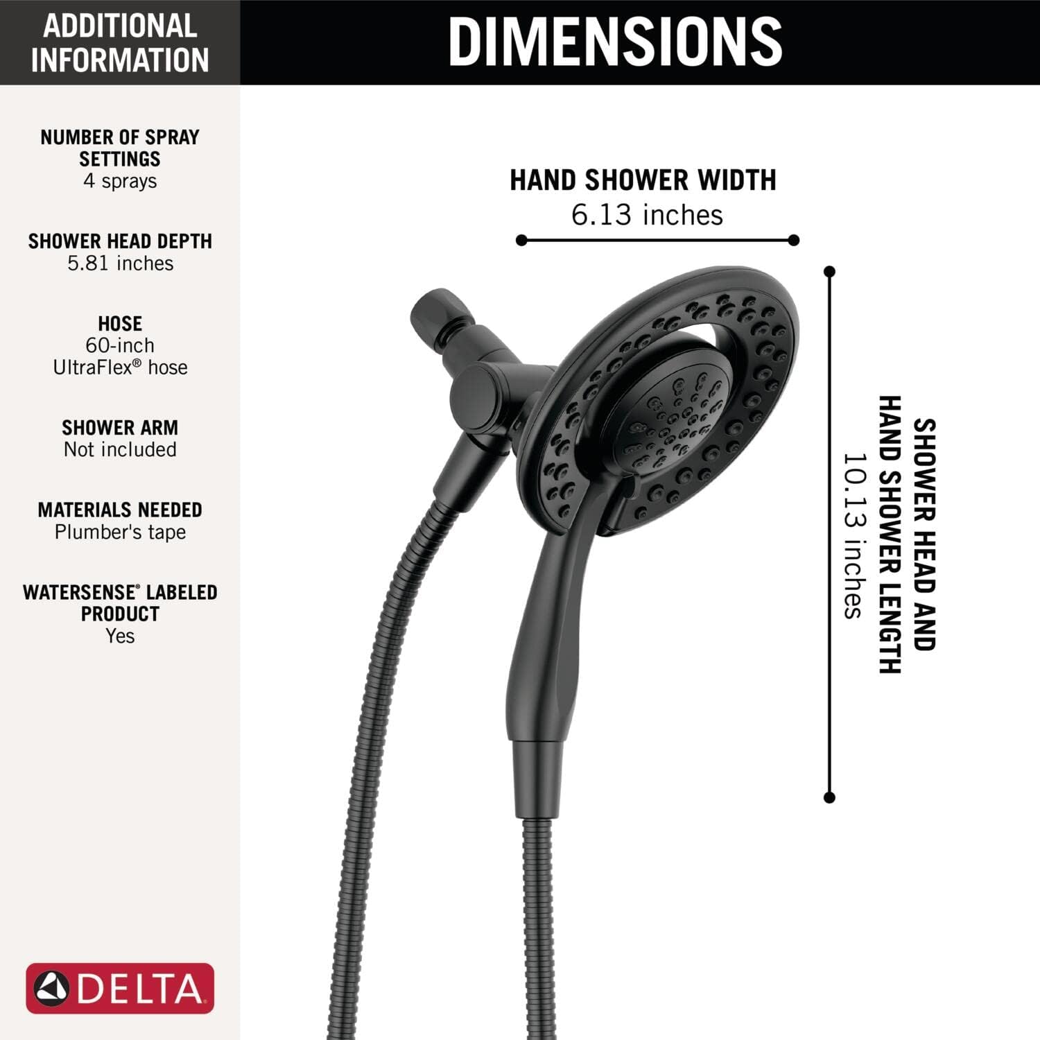 Delta In2ition 2-in-1 Black Shower Head with Handheld