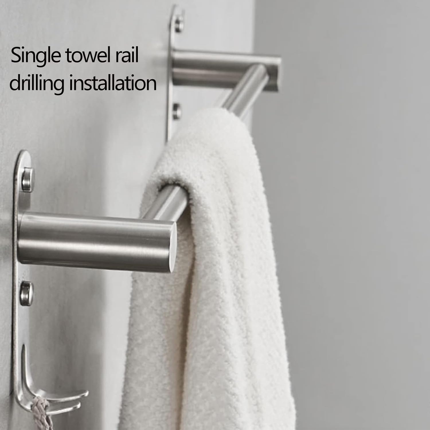 Stainless Steel Towel Rail with 2 Hooks for Bathroom and Kitchen