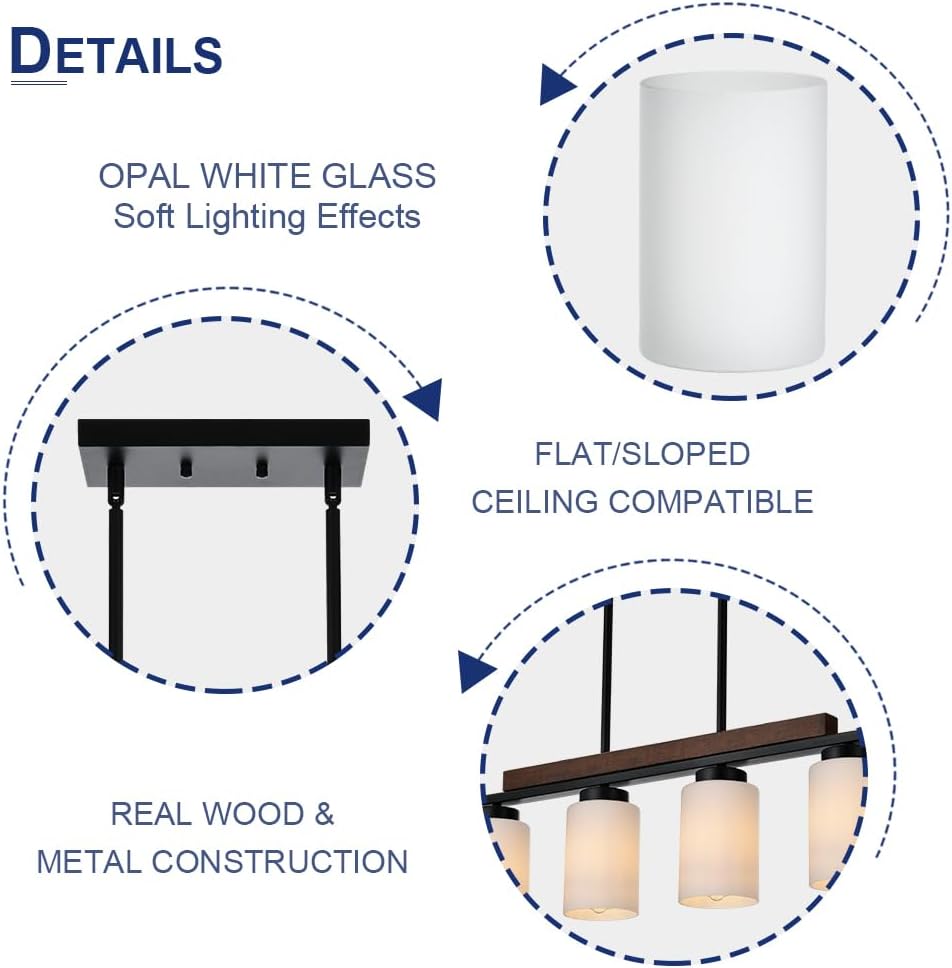 6-Lights Farmhouse Chandelier with Opal Glass and Wood Frame
