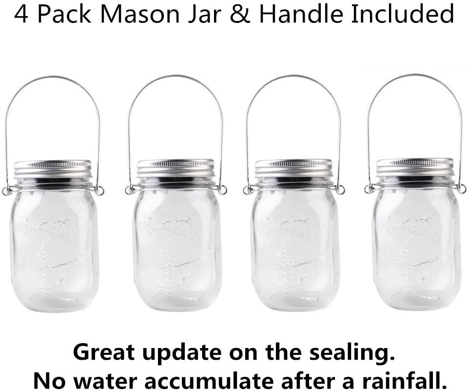 CHBKT 4-Pack Solar Mason Jar Lights with Handle and 30 LEDs