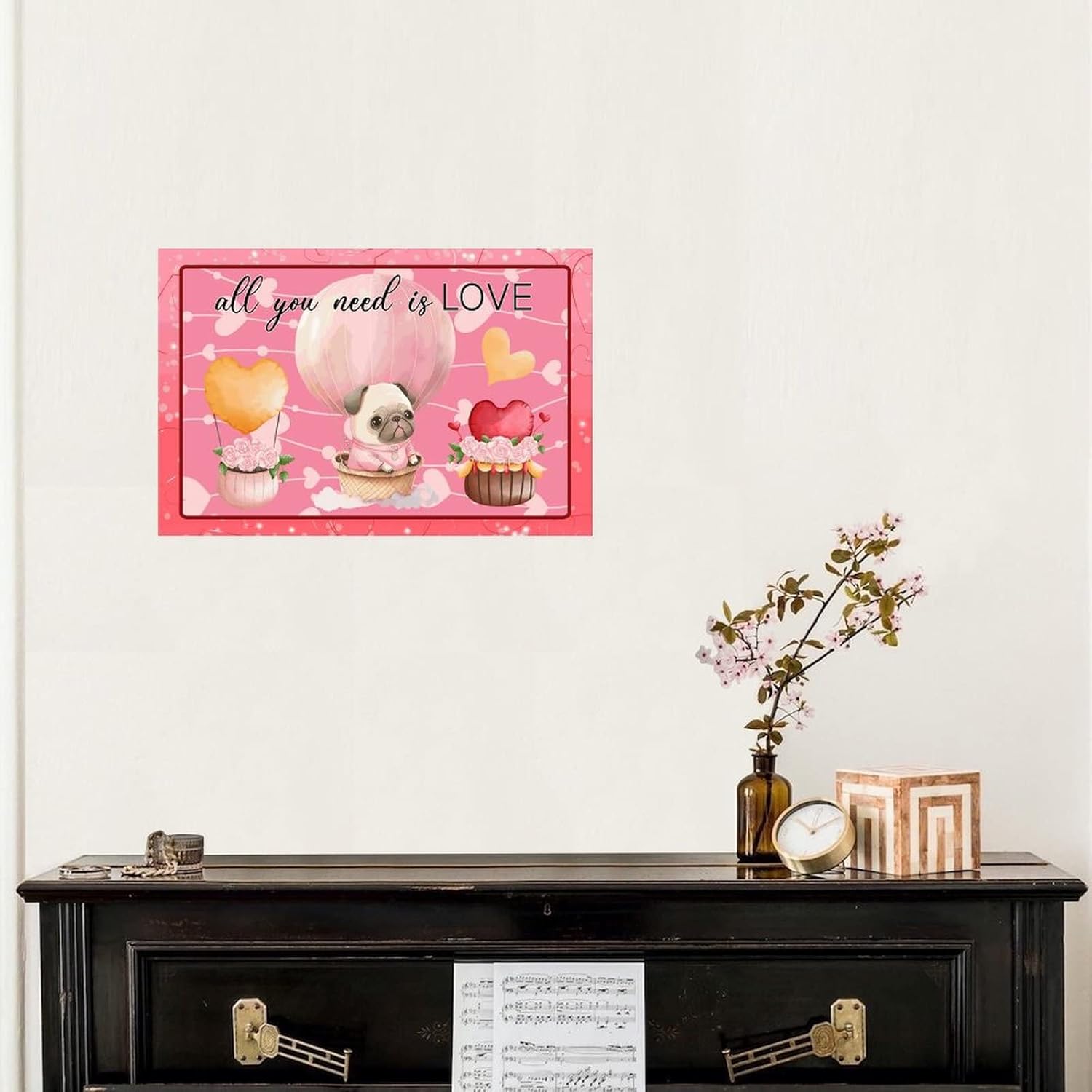 Valentines Day Pug Wall Art Decal 18in