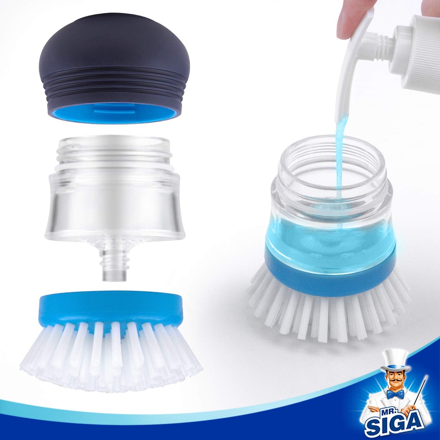 MRSIGA Palm Brush with Soap Dispenser and Holder 1 Set