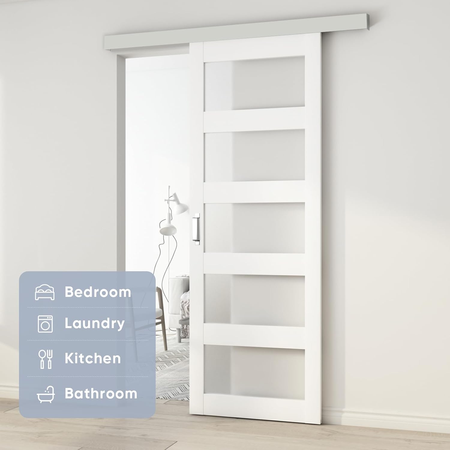 BARNSMITH 30x84 Glass Barn Door with Sliding Hardware Kit