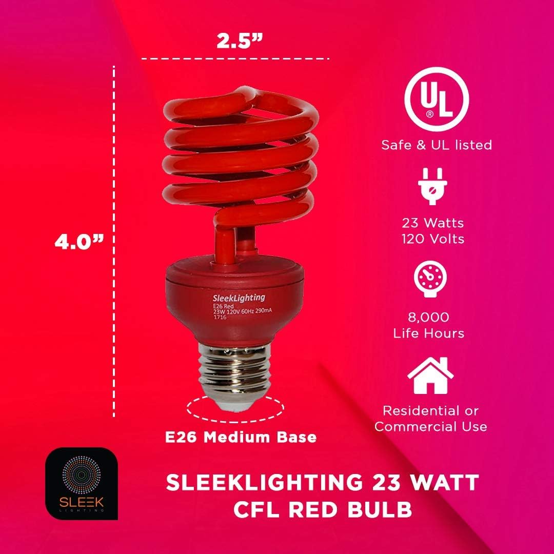 SLEEKLIGHTING 23W T2 Red Spiral CFL Bulb 4 Pack UL Approved