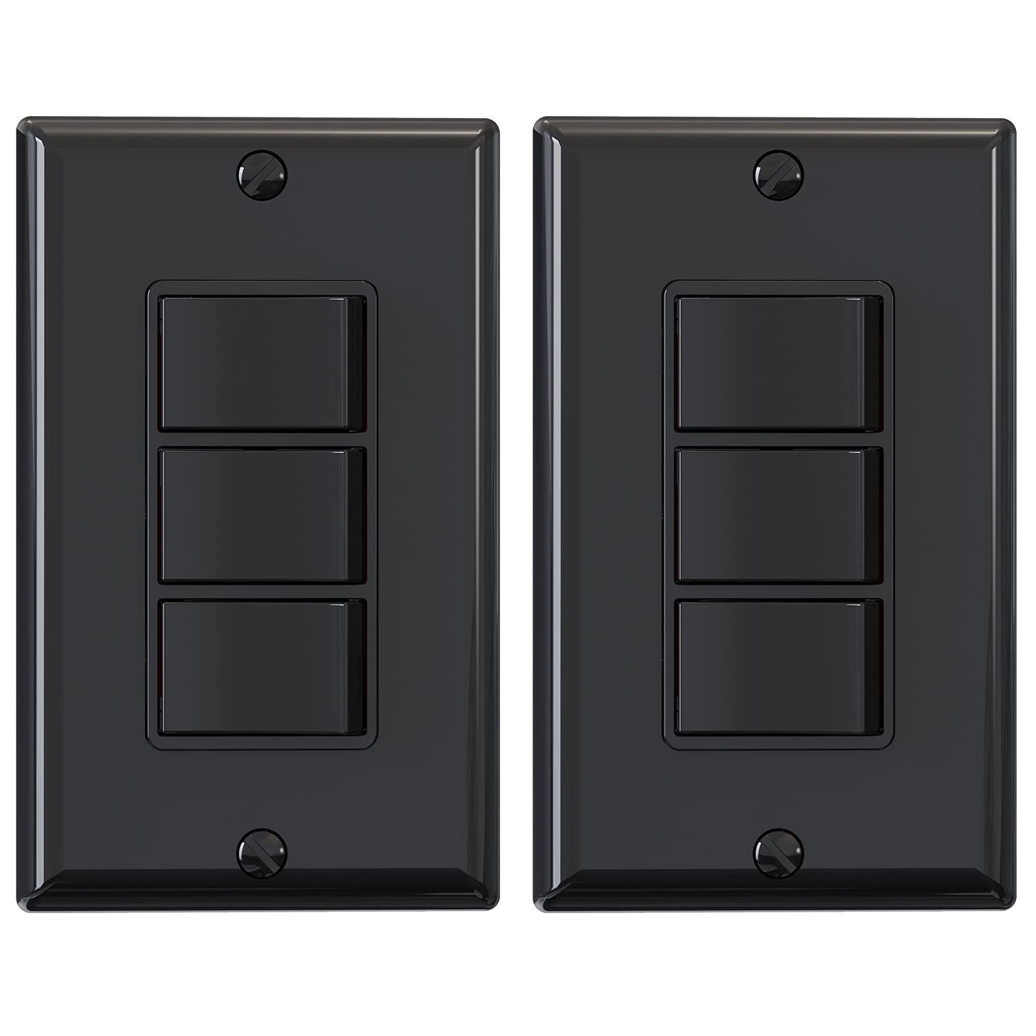 ELEGRP Triple Rocker Light Switch 15A 120V Glossy Black