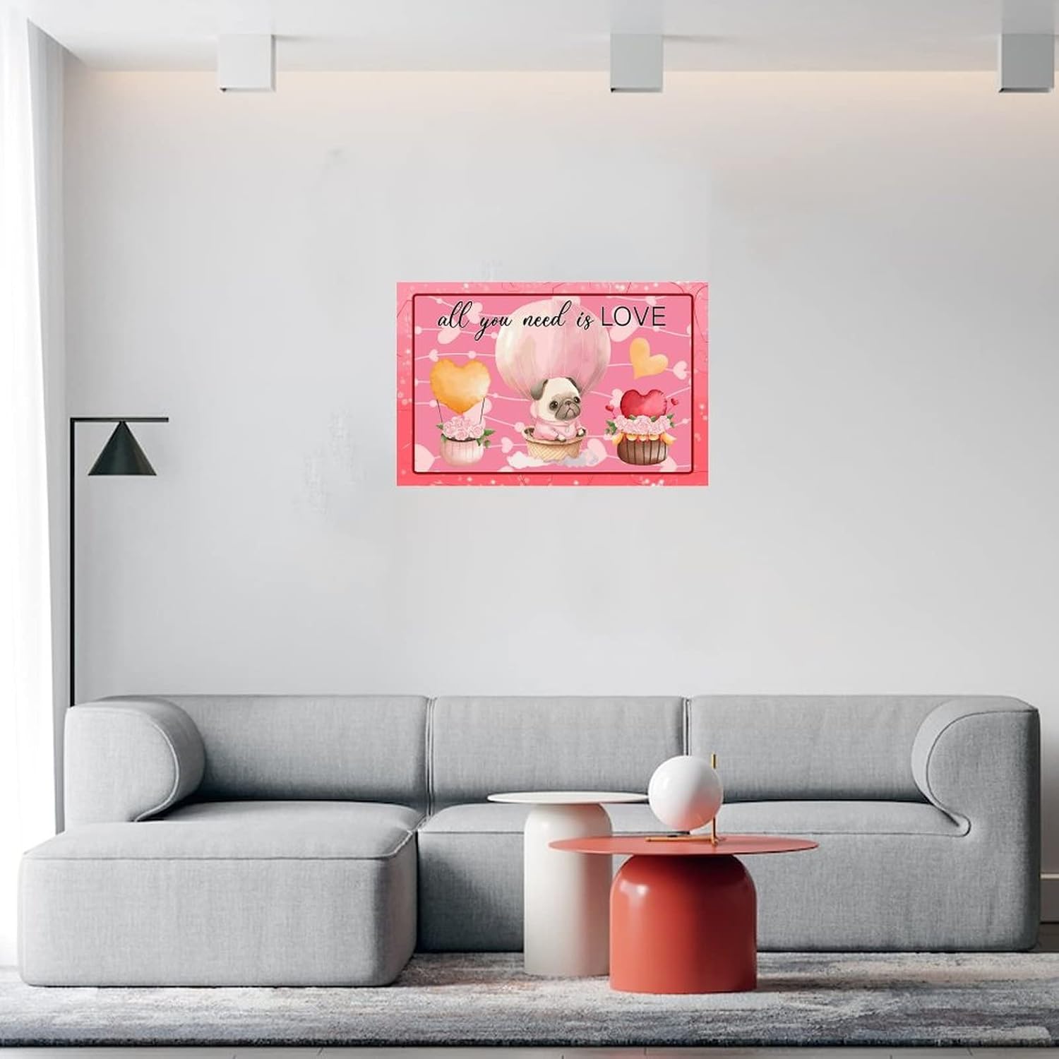 Valentines Day Pug Wall Art Decal 18in