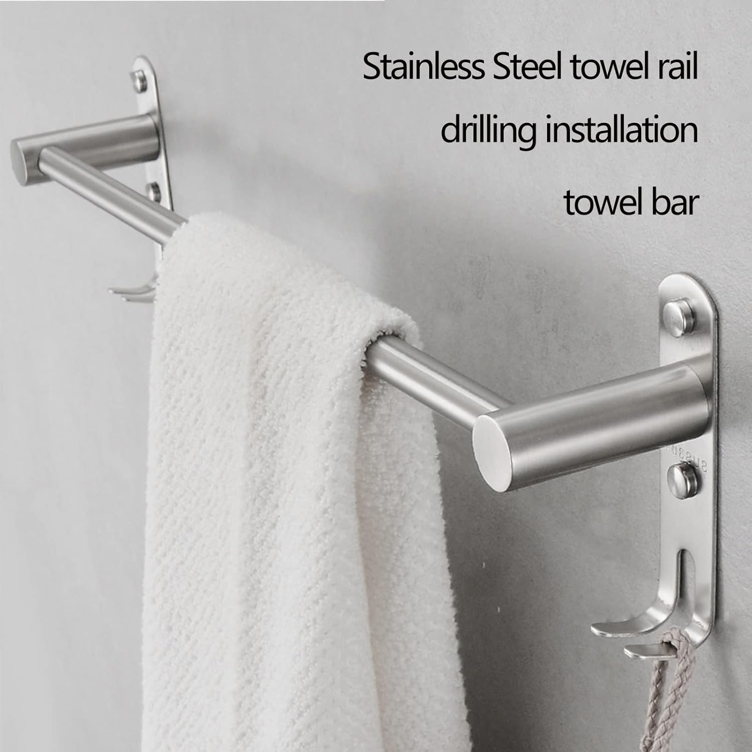 Stainless Steel Towel Rail with 2 Hooks for Bathroom and Kitchen