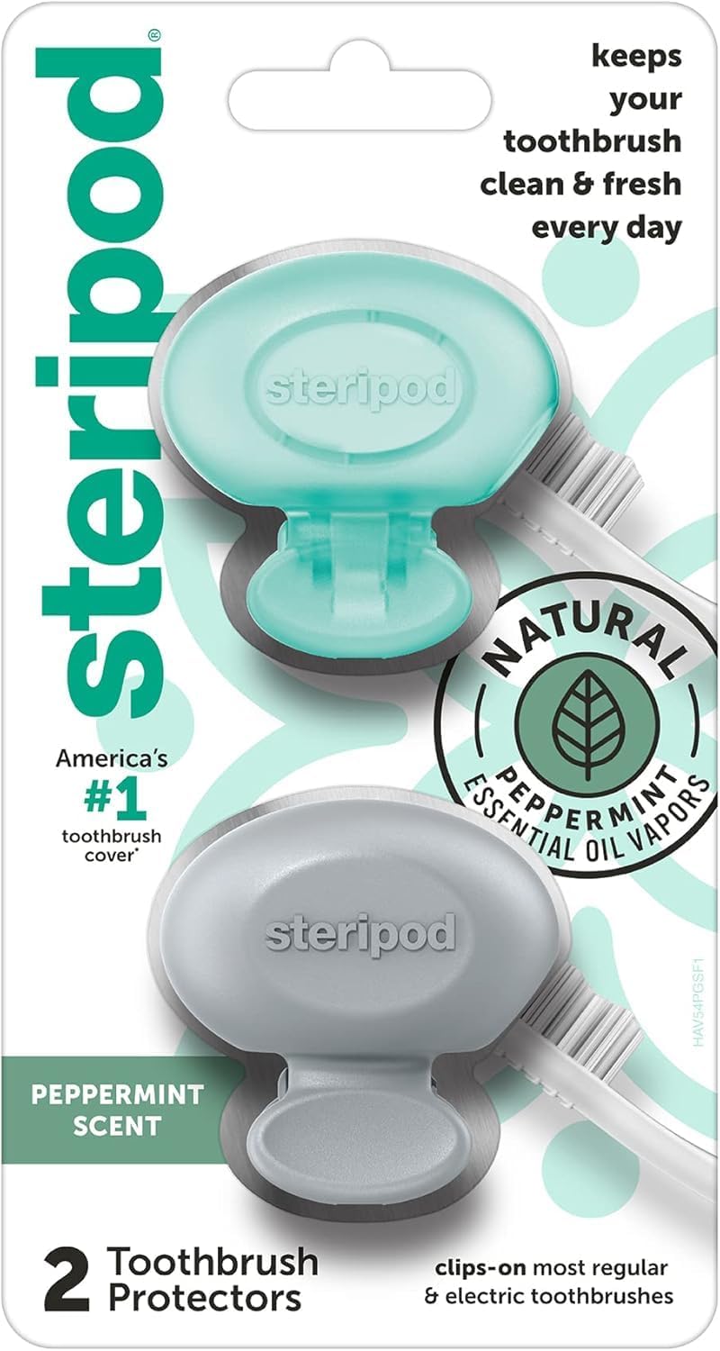 Steripod Clip-On Toothbrush Protector 2 Count with Peppermint