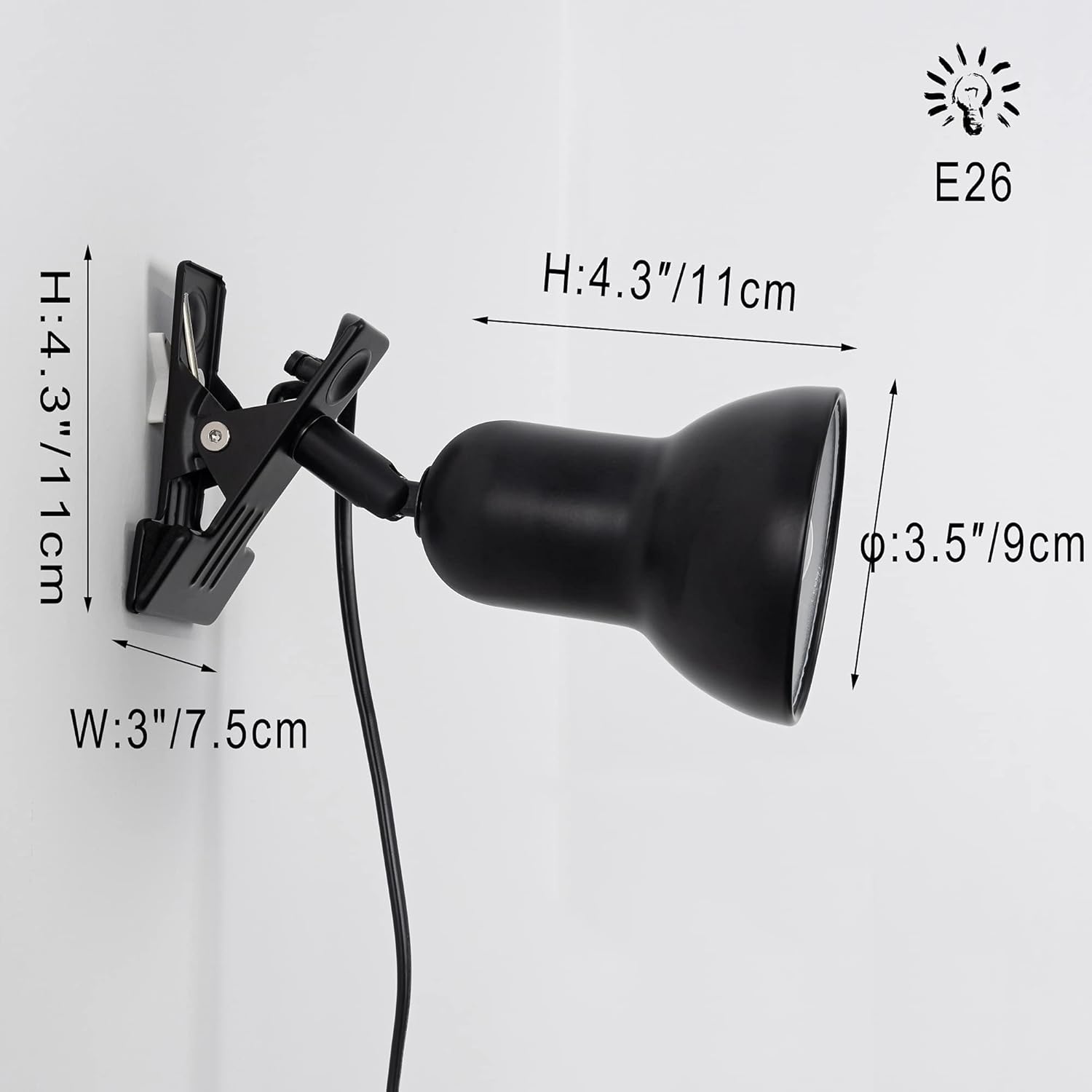 Kiven Dimmable Clip on Lamp with Timer and Adjustable Arm Black Finish