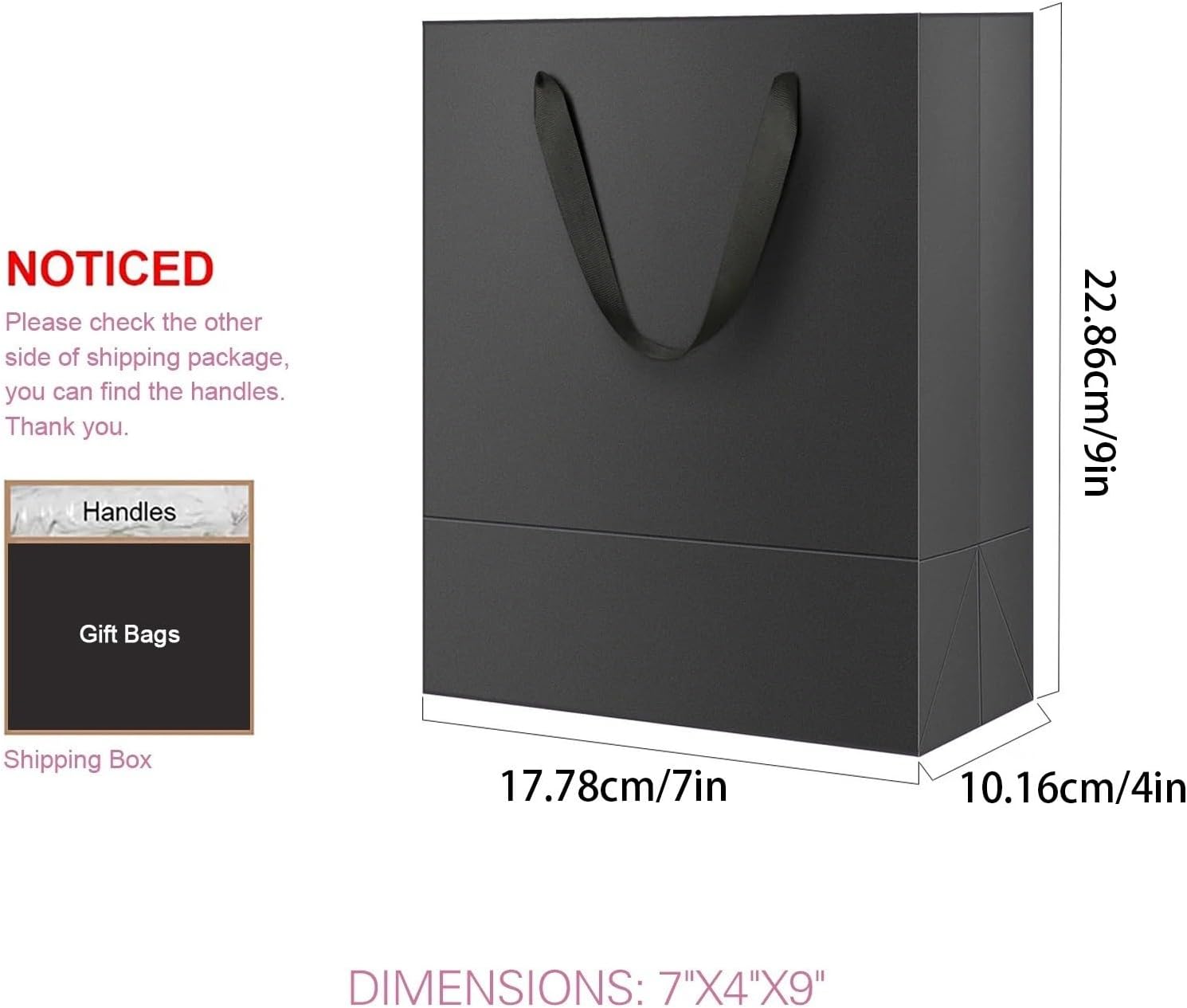 OCCOKO Black Premium Gift Bags 7x4x9 Inches With Handles