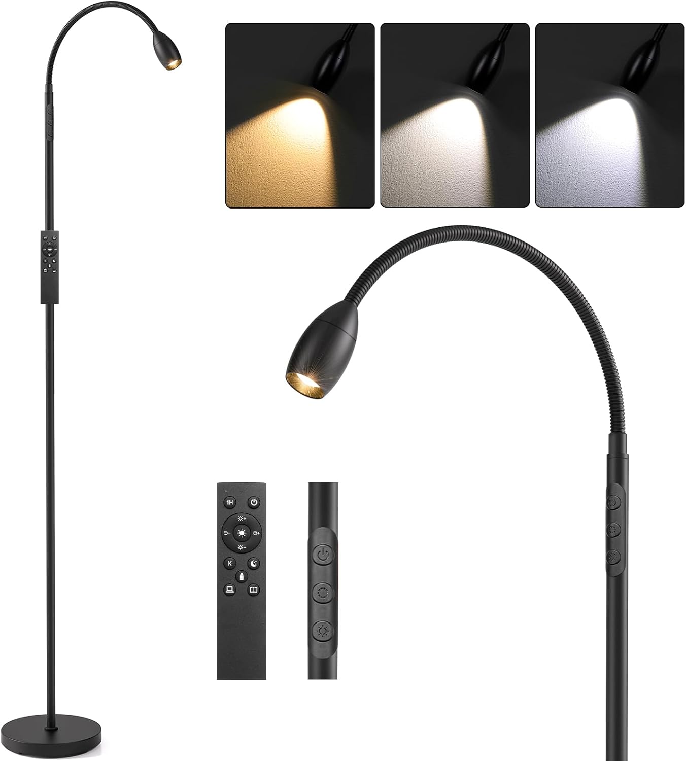 AUZONIMICS Reading Floor Lamp with Dimmable LED and Gooseneck