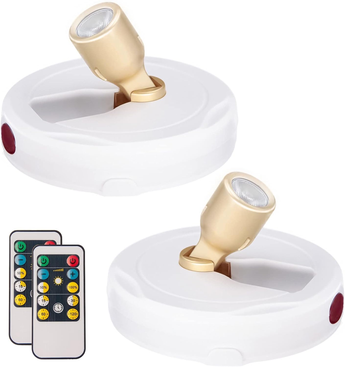 Remote Control Battery Spotlights - 2pcs LED Puck Lights with 360 Rotation