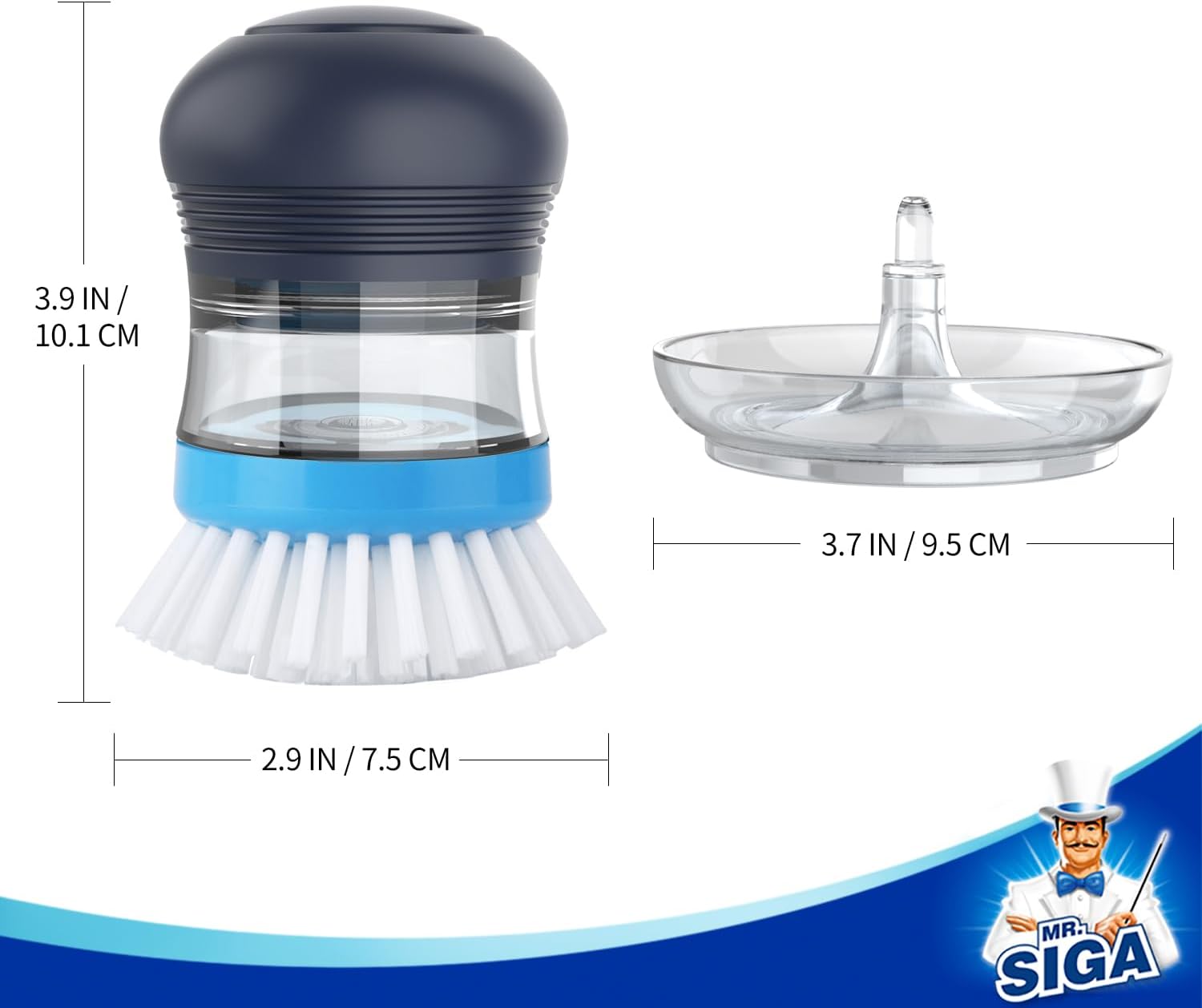 MRSIGA Palm Brush with Soap Dispenser and Holder 1 Set