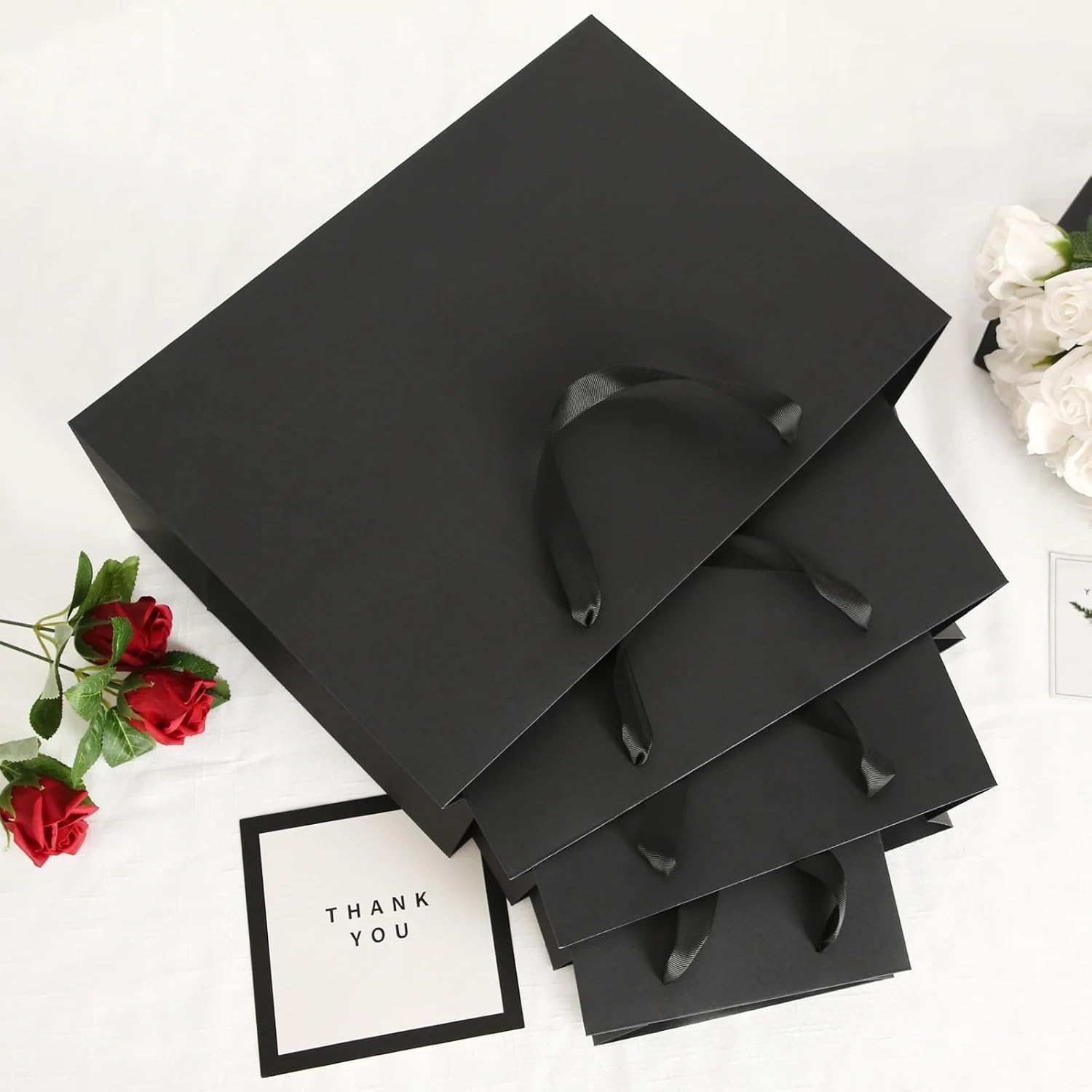 OCCOKO Black Premium Gift Bags 7x4x9 Inches With Handles