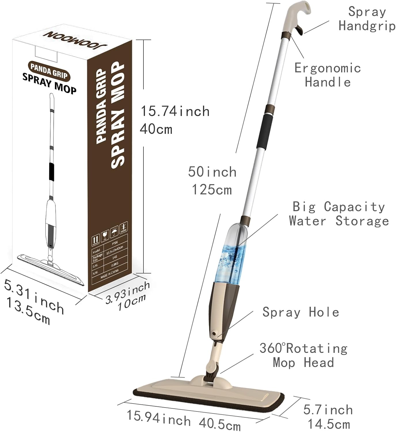 Panda Grip Wet Spray Mop with 14 oz Refillable Bottle