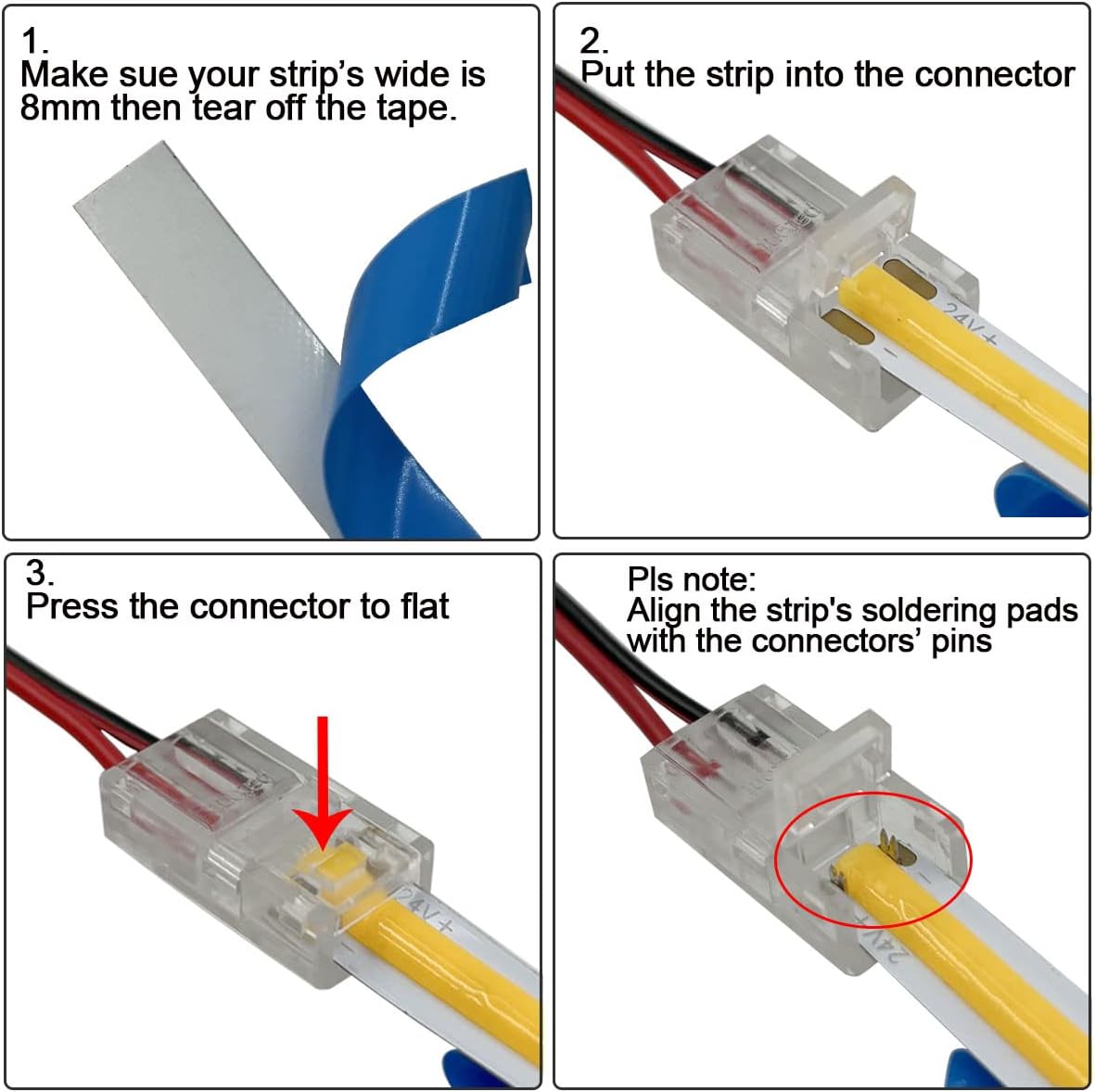 HAMRVL 12-Pack 8mm Cob Led Strip Connectors 2-Pin