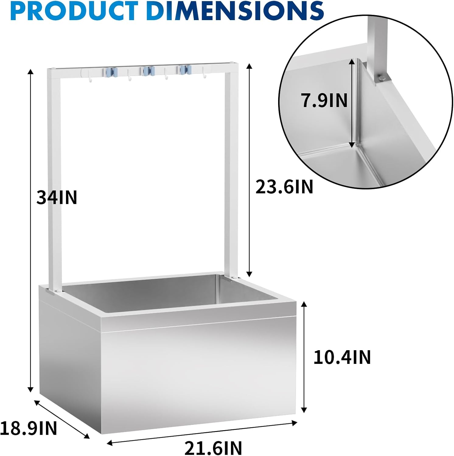 Tongmo Stainless Steel Mop Sink with Tool Rack