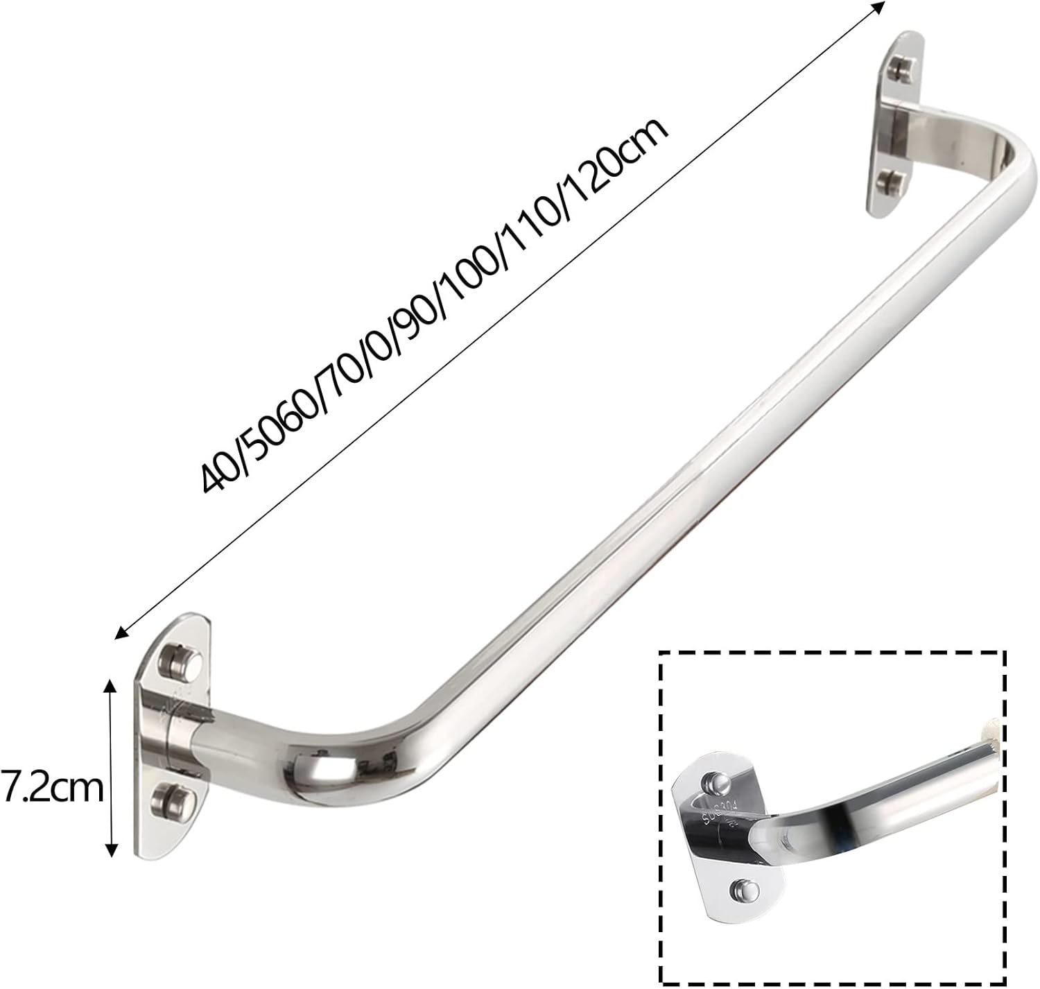 Wall Mounted Towel Bar Rail - Polished Silver 40cm-120cm