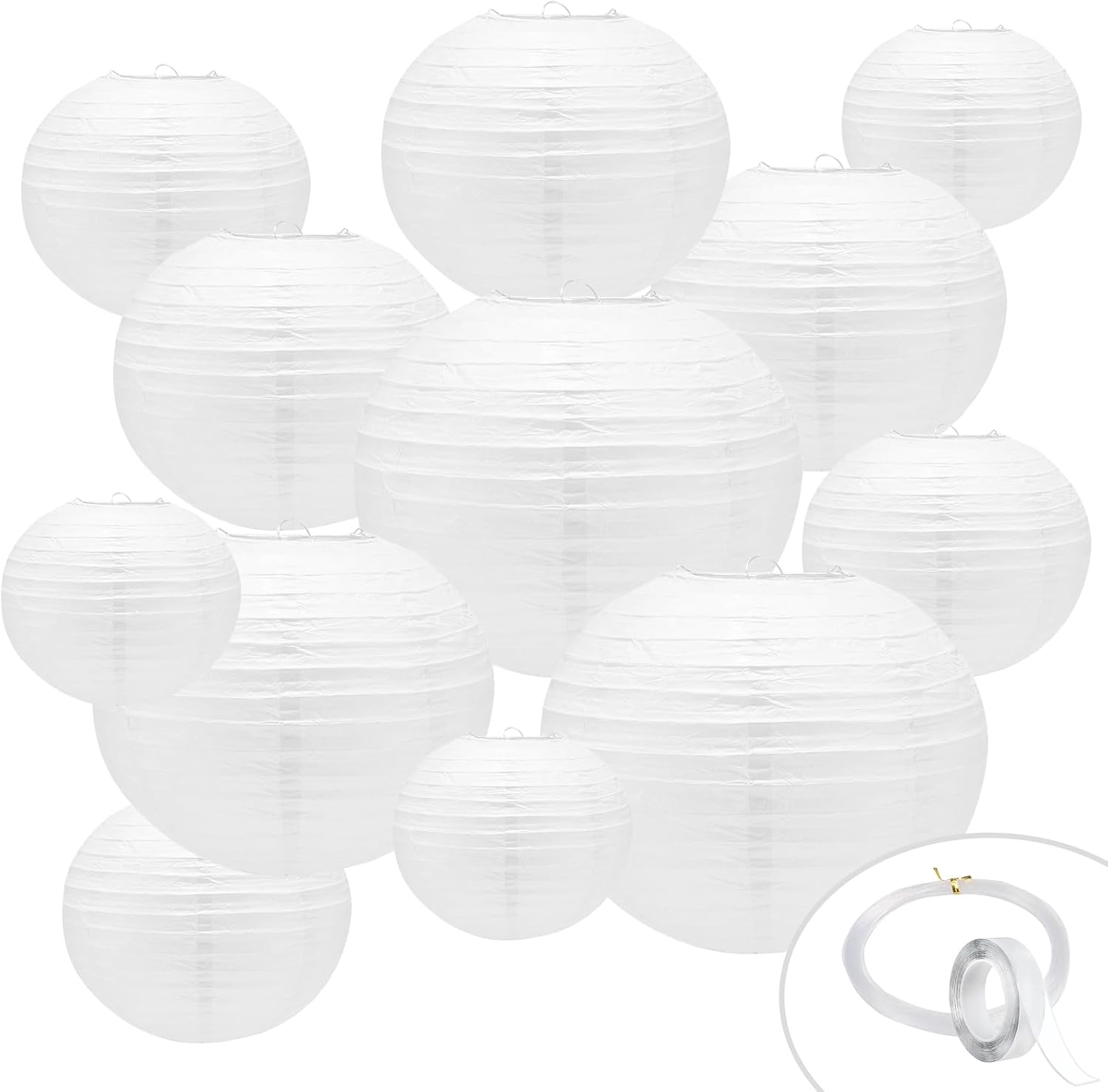 12 Pack White Paper Lanterns with Hooks and String 1