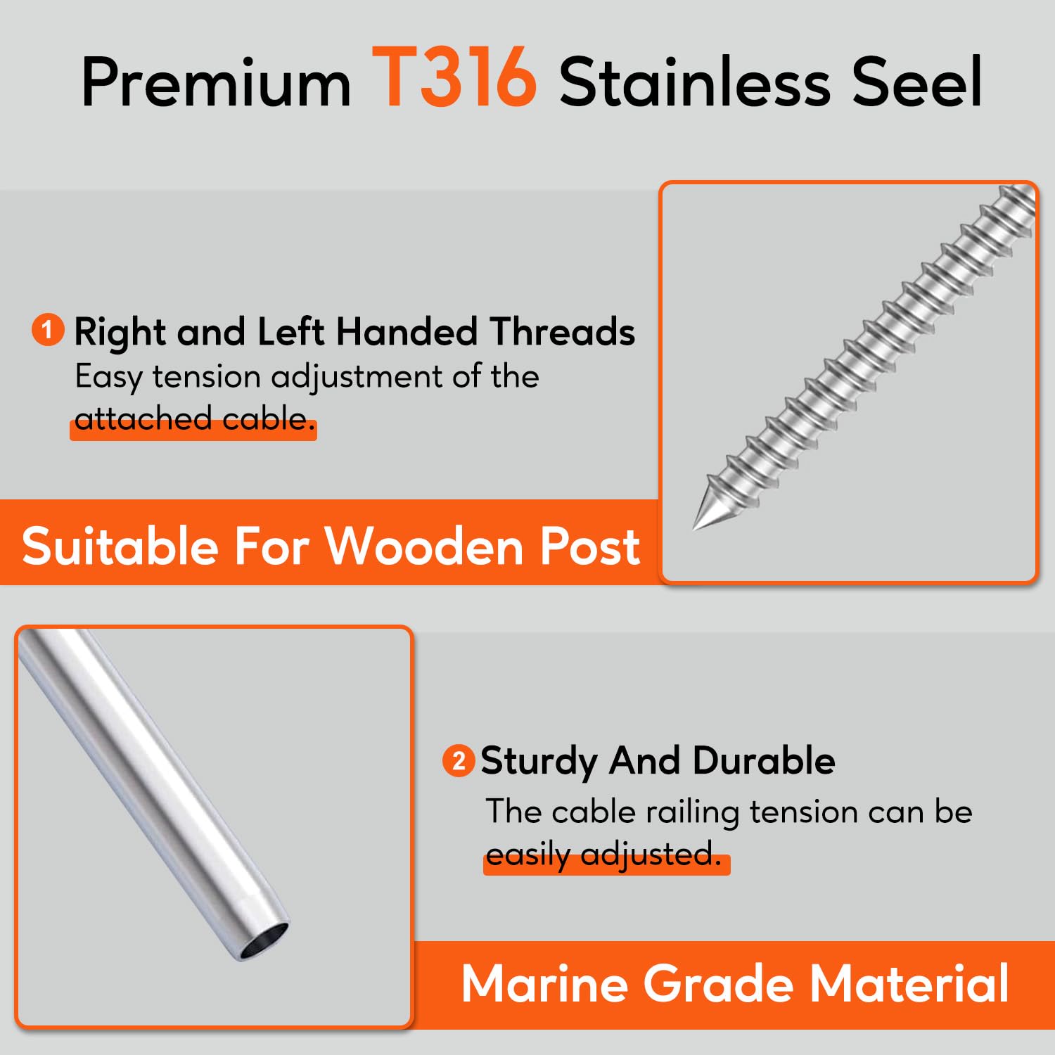 RECTOO 100Pack 18 Swage Lag Screws with Wrench for Cable Railings