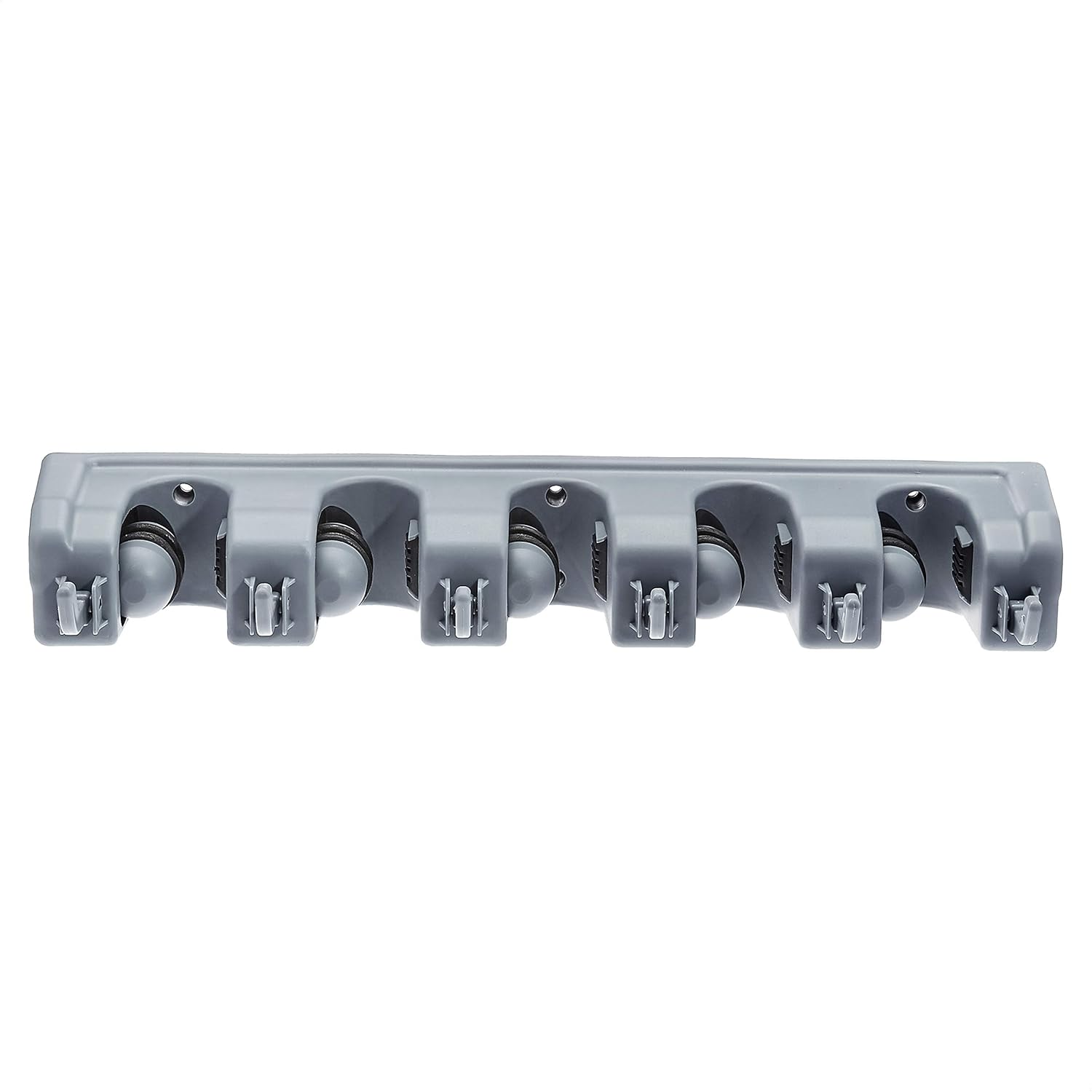 Amazon Basics Wall Mount Broom Holder with Hooks and Slots Gray