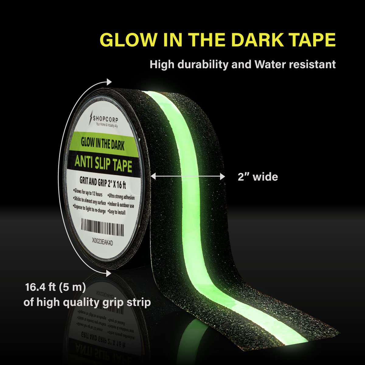 Electrodepot Glow in the Dark Traction Tape 2Inch x 16ft