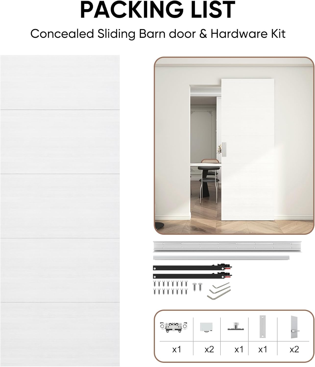 JUBEST 40x86 Concealed Barn Door with Soft Close Hardware Kit