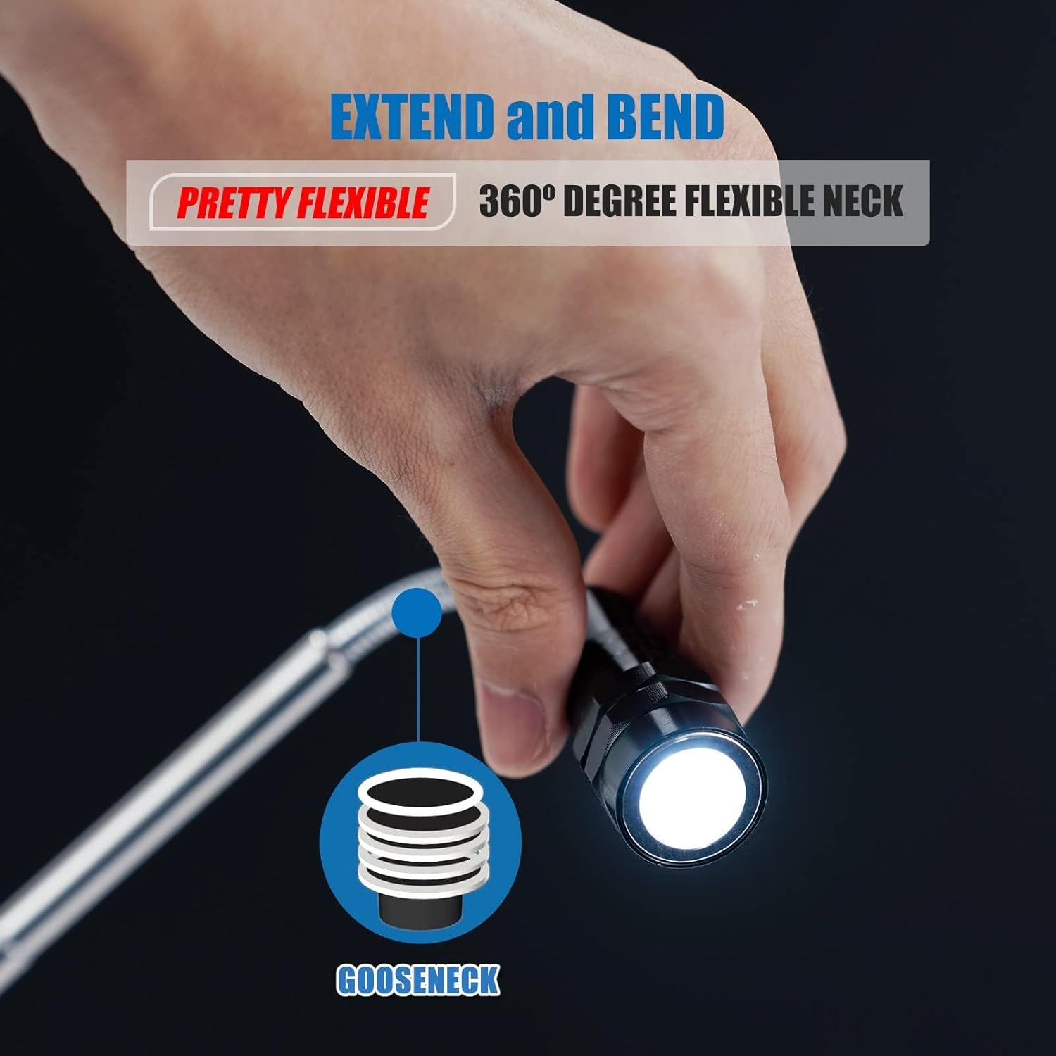 VIBELITE Extendable Magnetic Flashlight - 22 Inches 3 LED Black