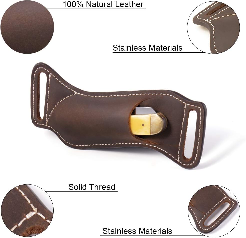 Gentlestache Leather Knife Sheath for Belt EDC Pocket Knife Carrier