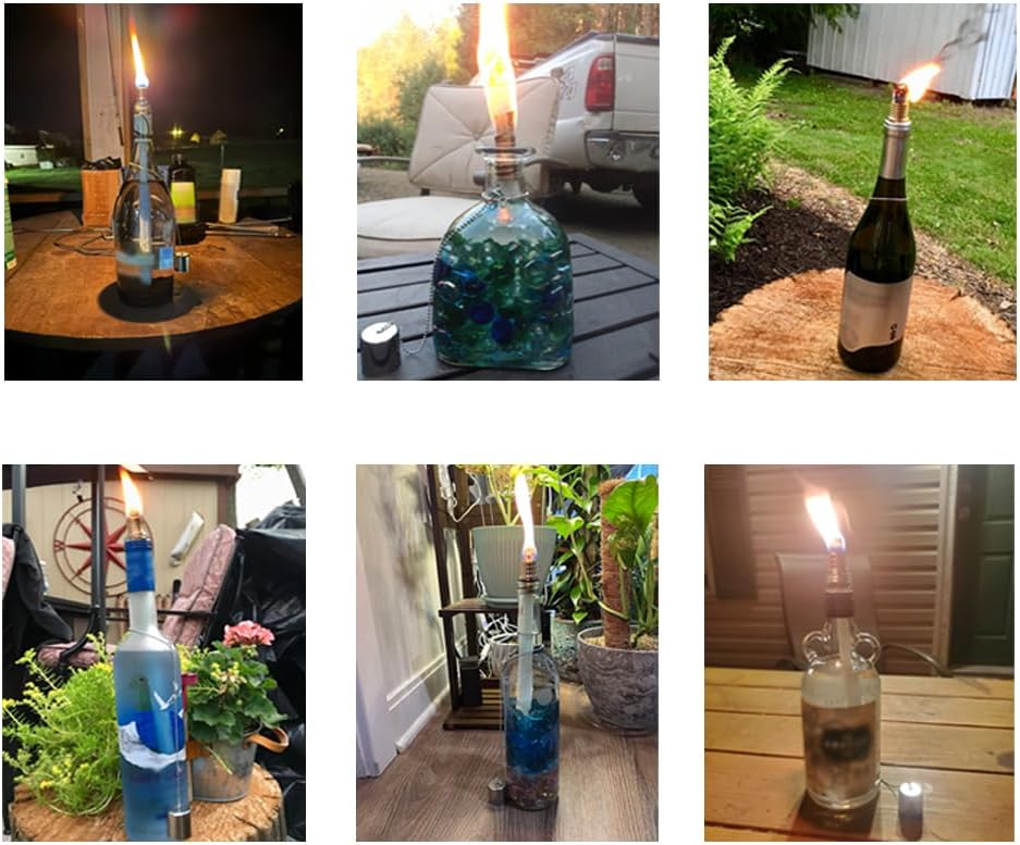 OEXEO 6PCS Wine Bottle Torch Wicks with Lamp Covers and Brass Mounts