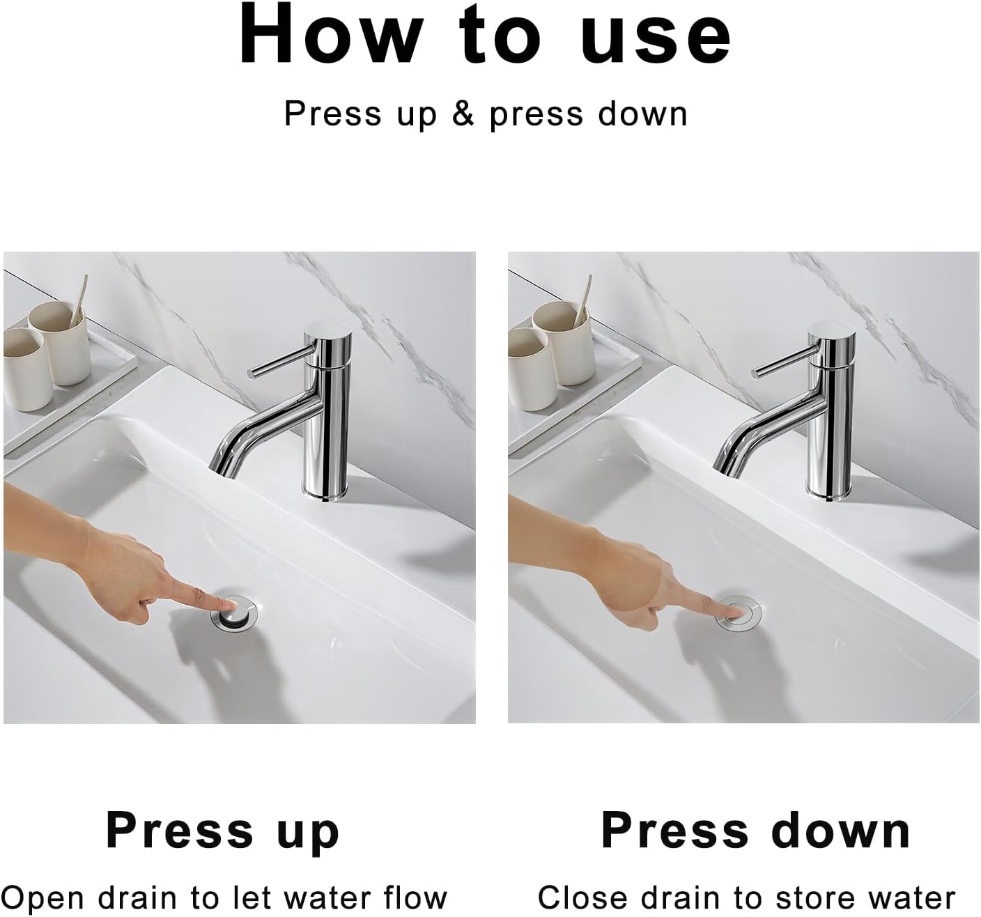 Bathroom Sink Drain Without Overflow Brass and Stainless 304 Chrome Pop Up Stopper