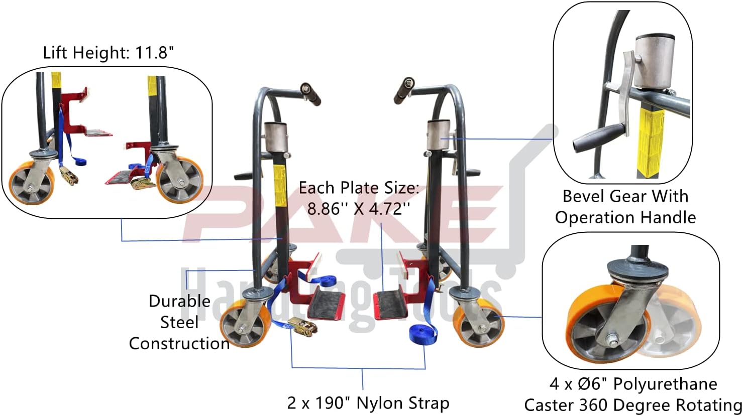 Pake Handling Tools Manual Mover Set of 2 with PU Casters