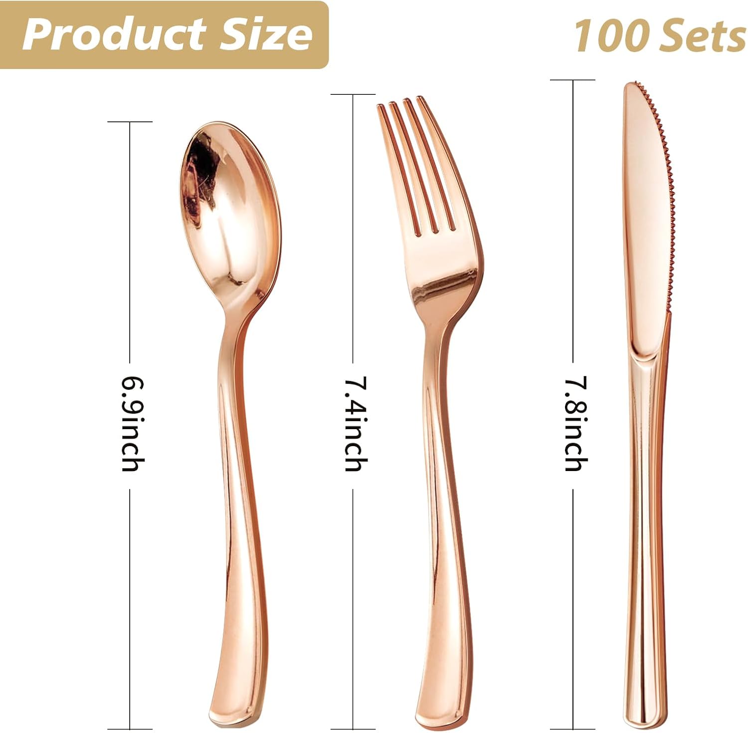 Goodluck 300PCS Rose Gold Plastic Cutlery Set