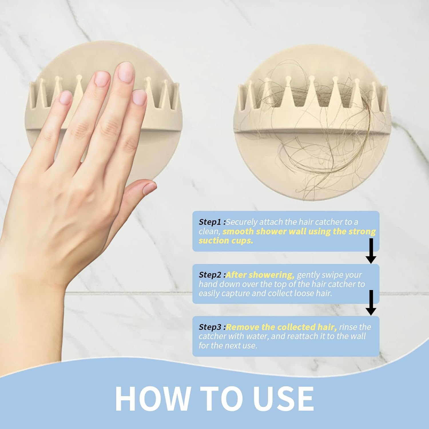 Steorra Wall Mounted Hair Catcher with 17 Suction Cups