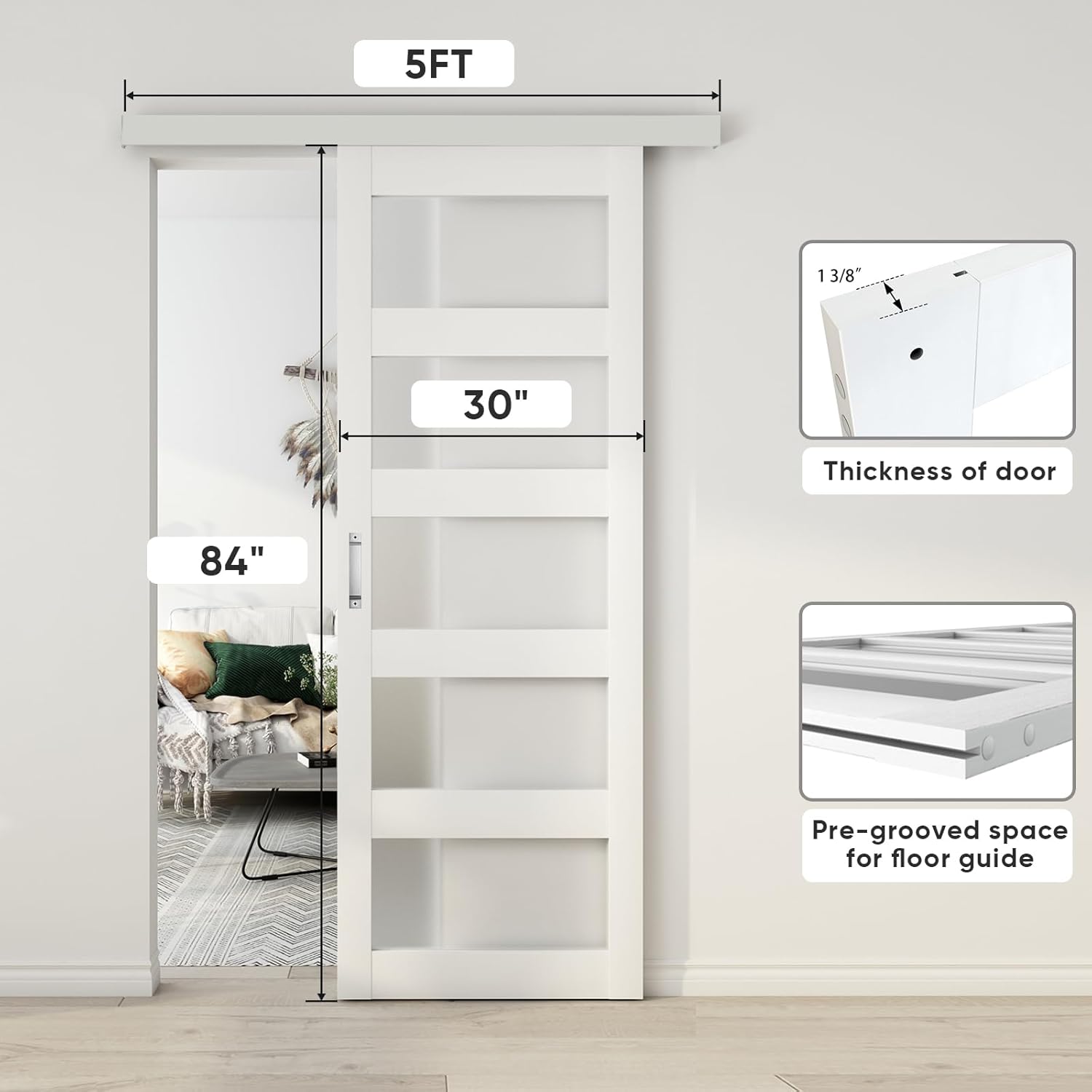 BARNSMITH 30x84 Glass Barn Door with Sliding Hardware Kit