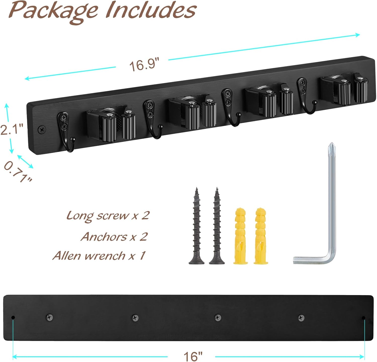 OUTNILI Black Broom Mop Holder Wall Mount 1