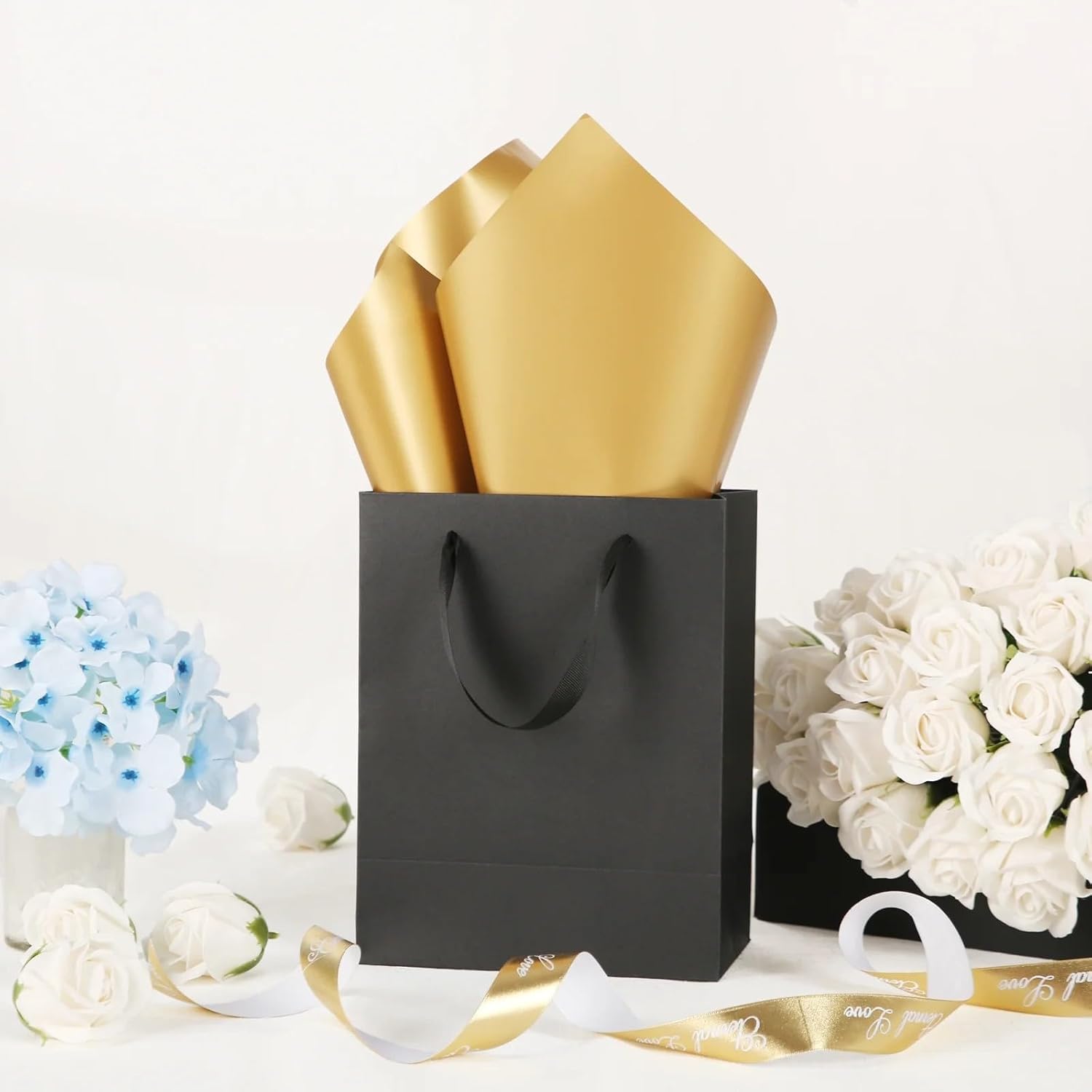 OCCOKO Black Premium Gift Bags 7x4x9 Inches With Handles