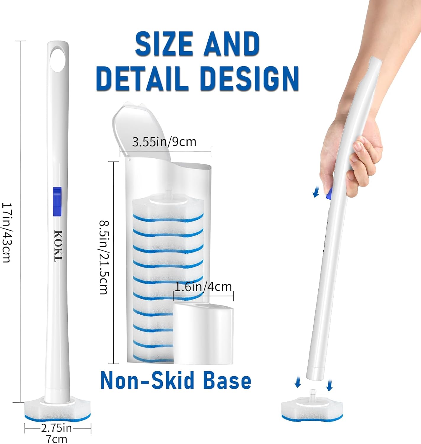 KOKL Disposable Toilet Brush with 40PCS Refills and Storage Caddy