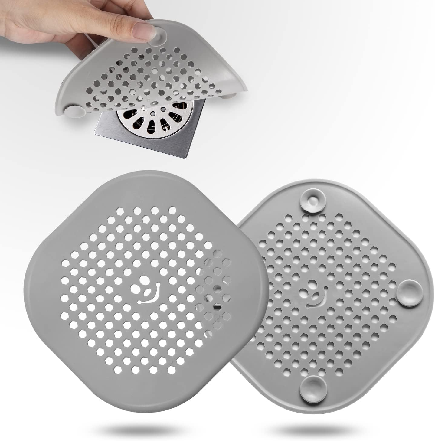 2 Pack Drain Cover Hair Catcher Deep Grey Bath Accessory