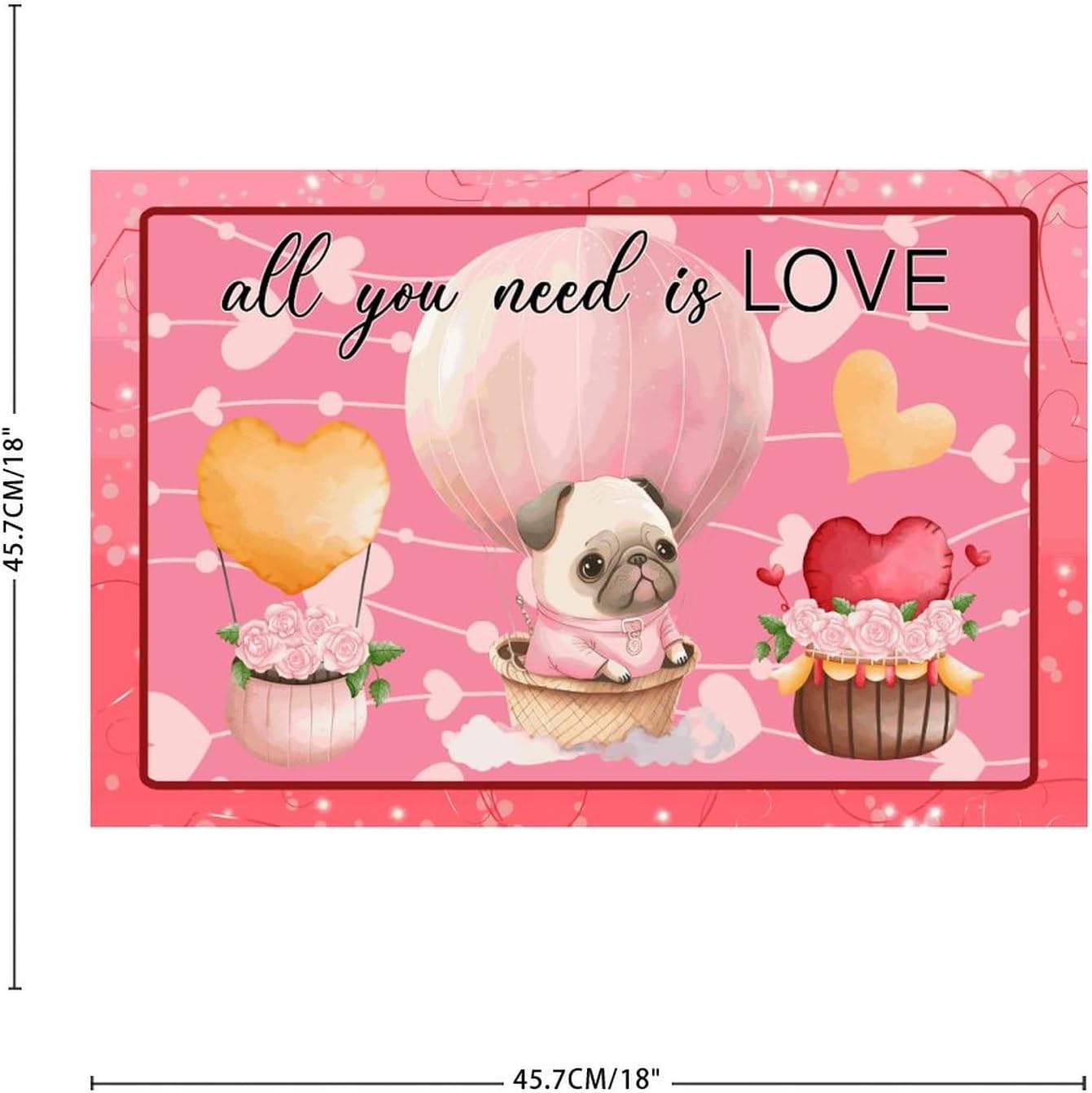 Valentines Day Pug Wall Art Decal 18in