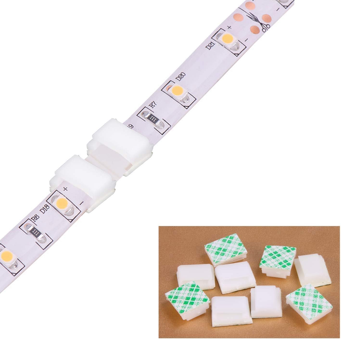 80 PCS LED Light Strip Clips 10mm White Self Adhesive Mounting Holders