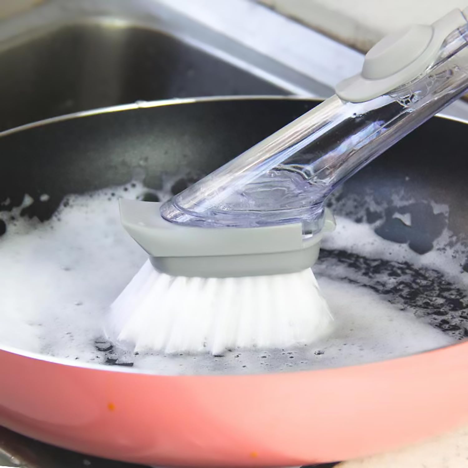 Durable Dishwashing Brush with Soap Dispenser and Long Handle